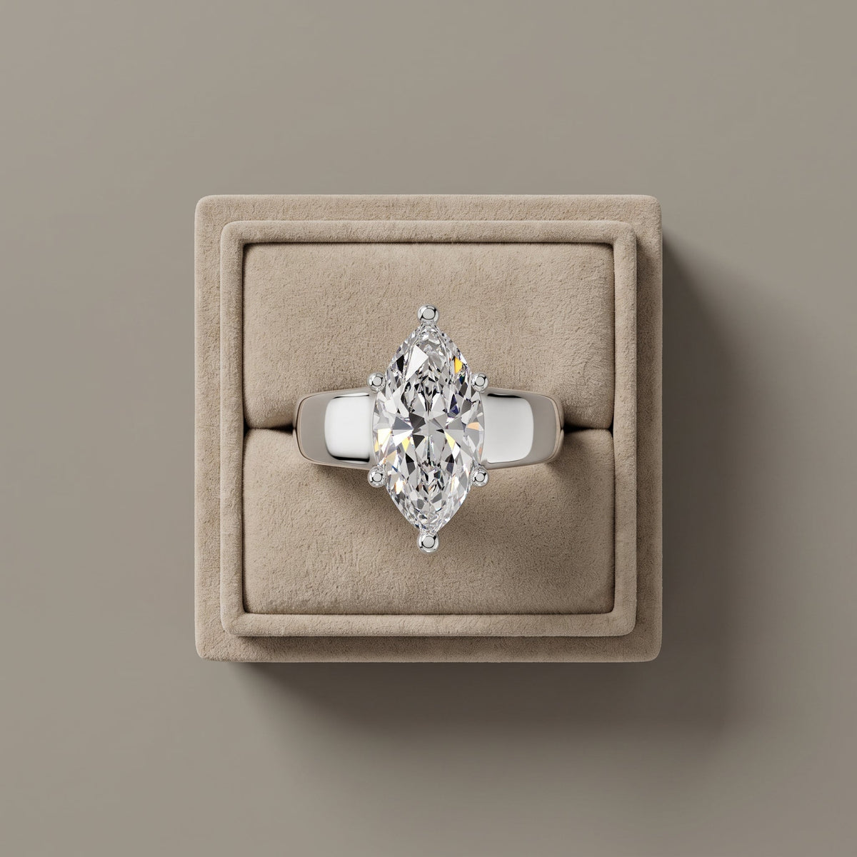 White Metal Marquise Moissanite Solitaire Engagement Ring