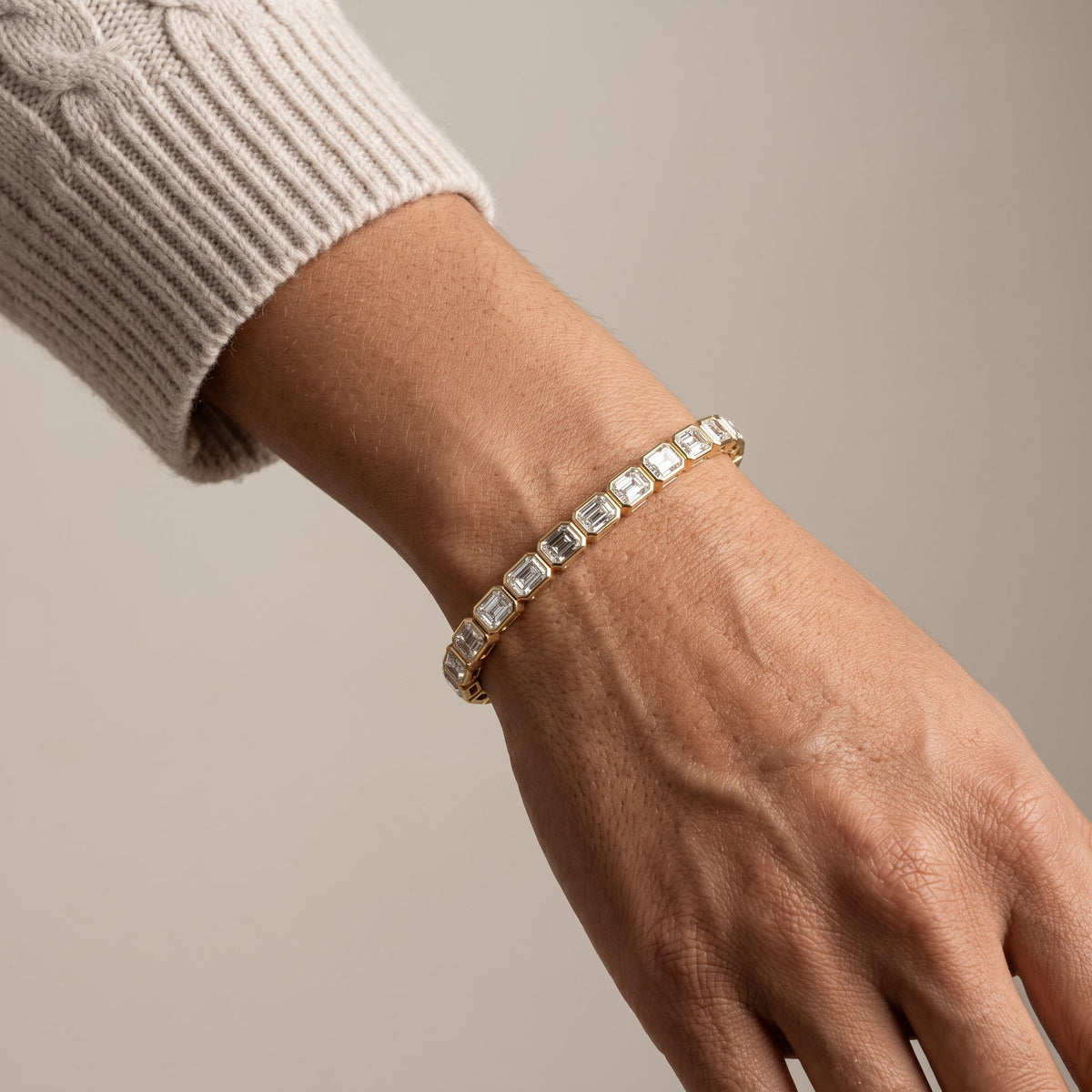 Yellow Gold Emerald Cut Moissanite Tennis Bracelet