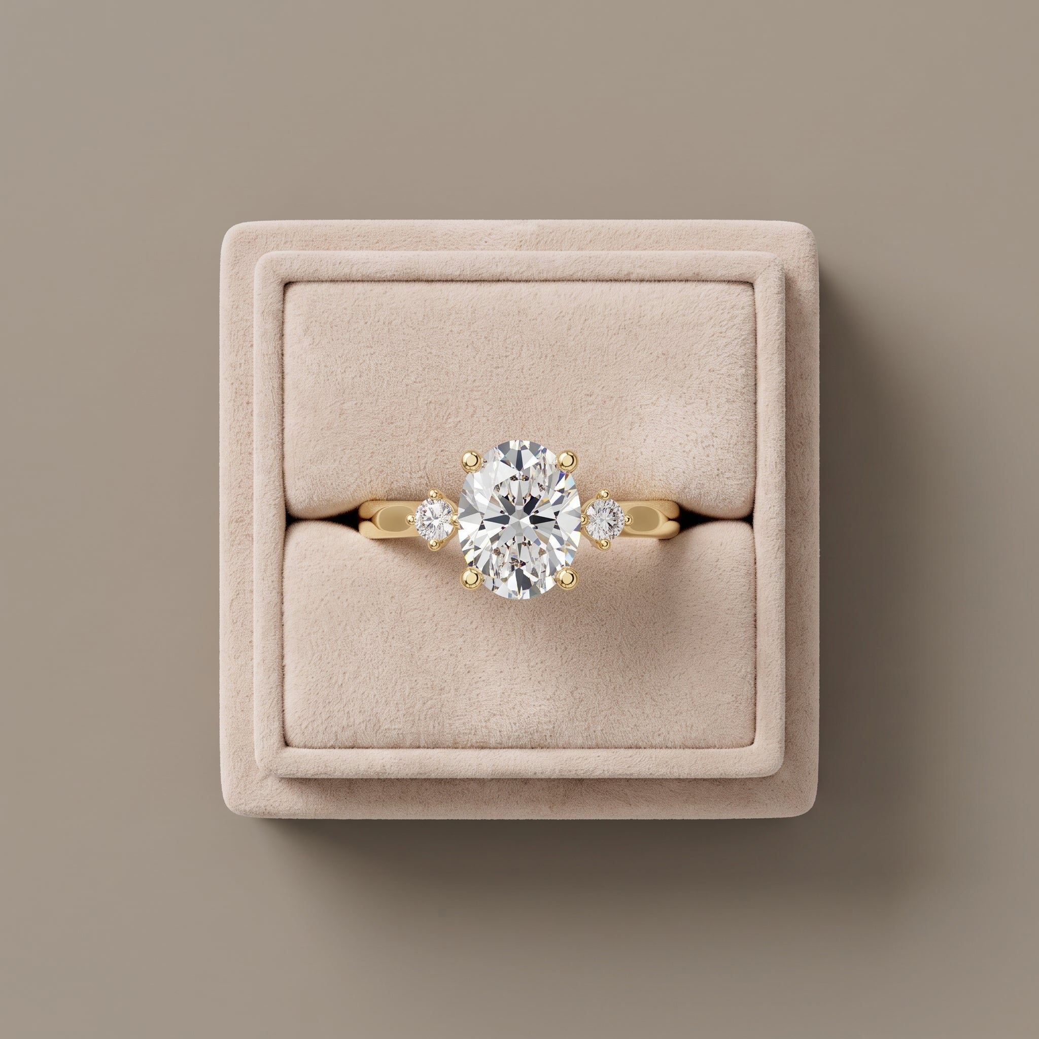Yellow Gold Oval Moissanite Three Stone Engagement Ring