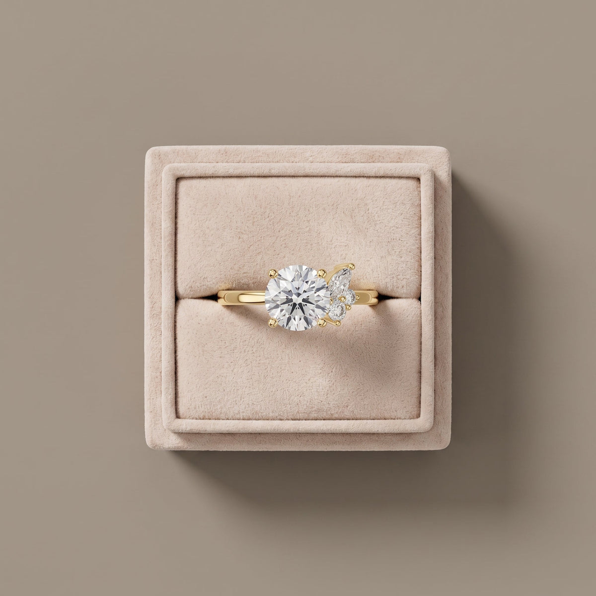Yellow Gold Round Moissanite Engagement Ring with Side Accents