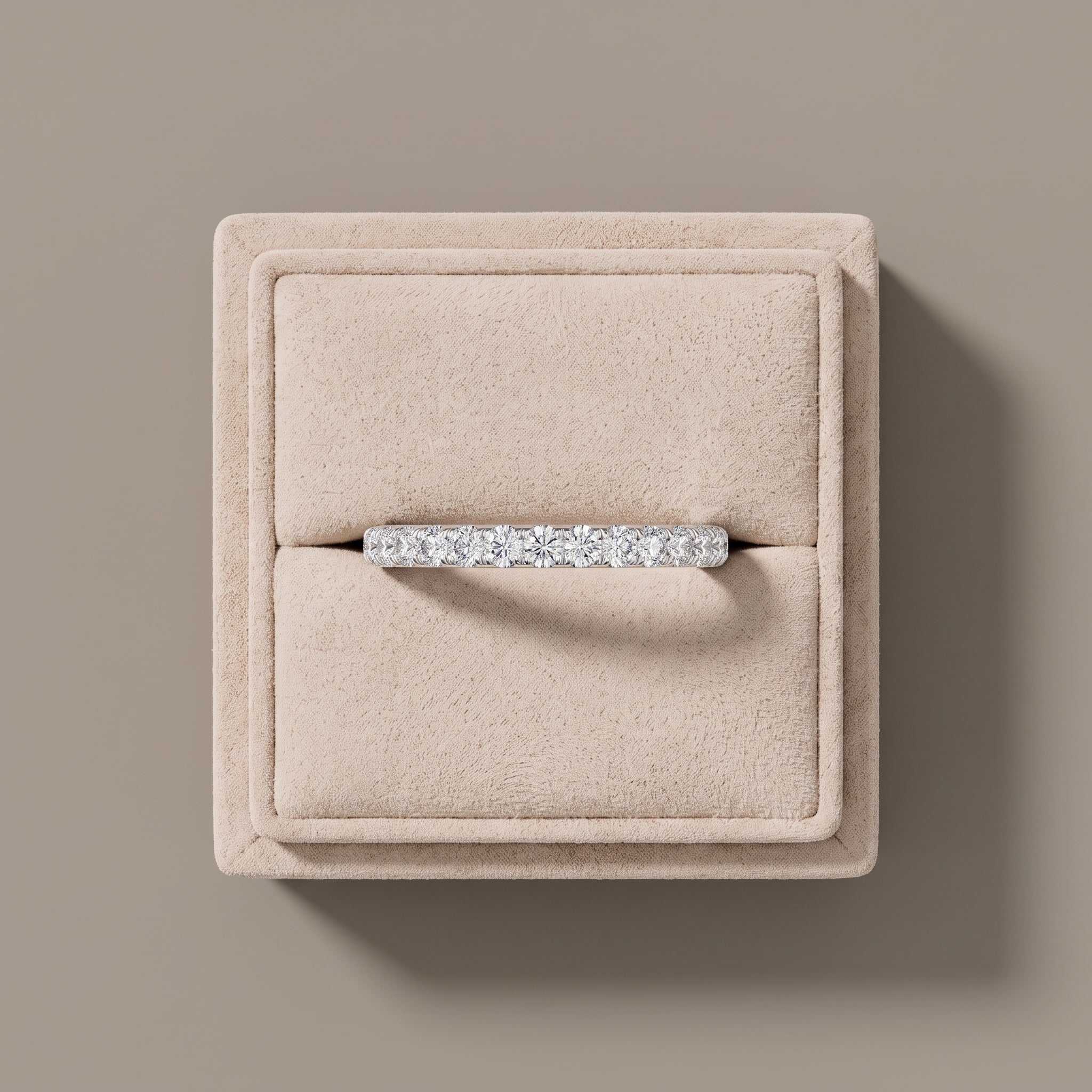 White Metal Round Moissanite Eternity Band Ring