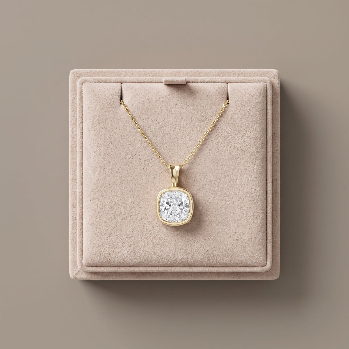 Yellow Gold Cushion Cut Moissanite Pendant Necklace