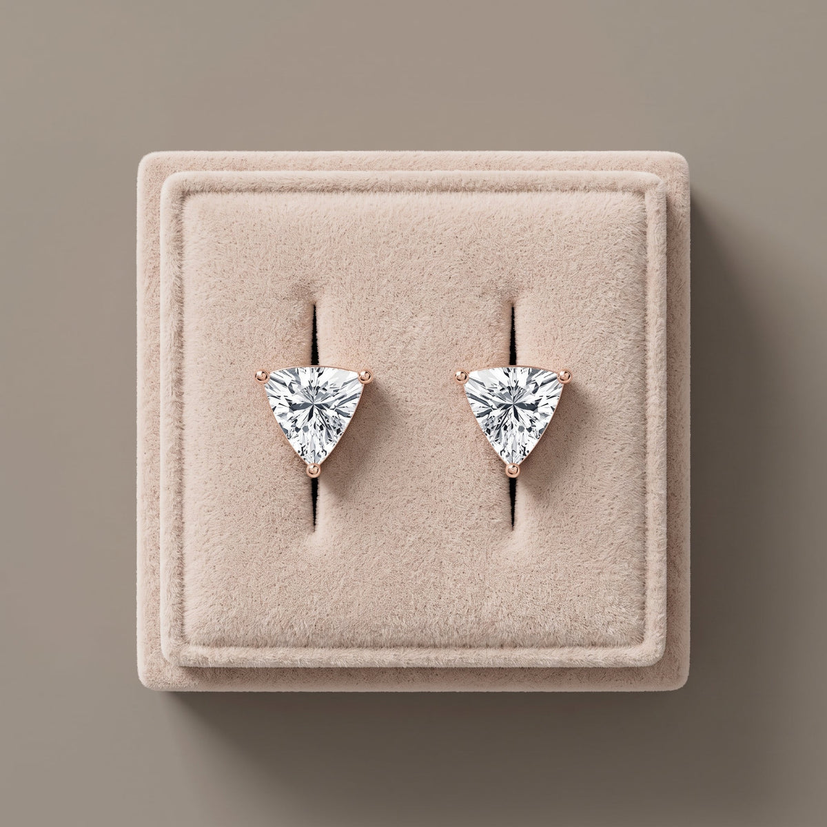 Rose Gold Trillion Cut Moissanite Stud Earrings