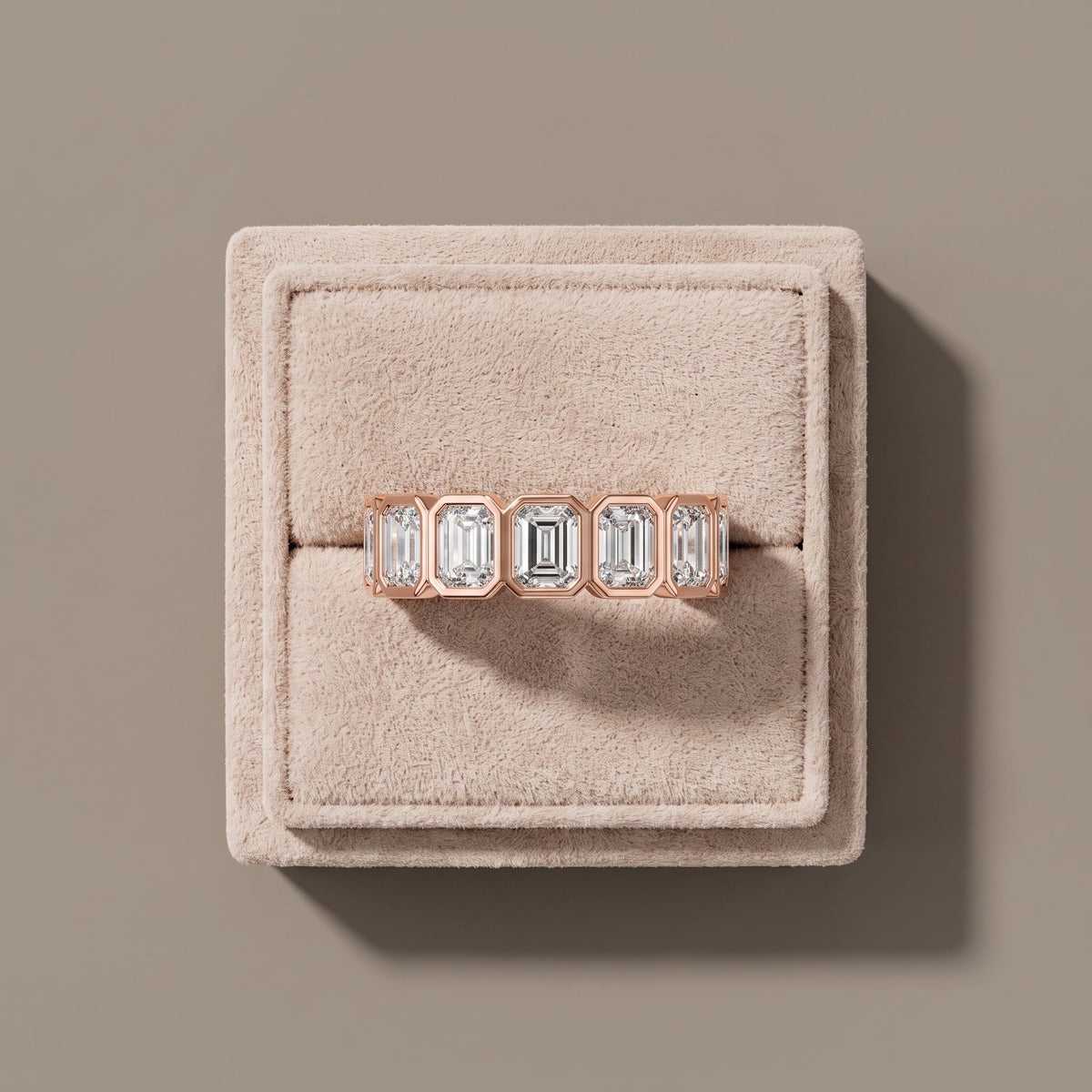 Rose Gold Emerald Cut Moissanite Eternity Band Ring