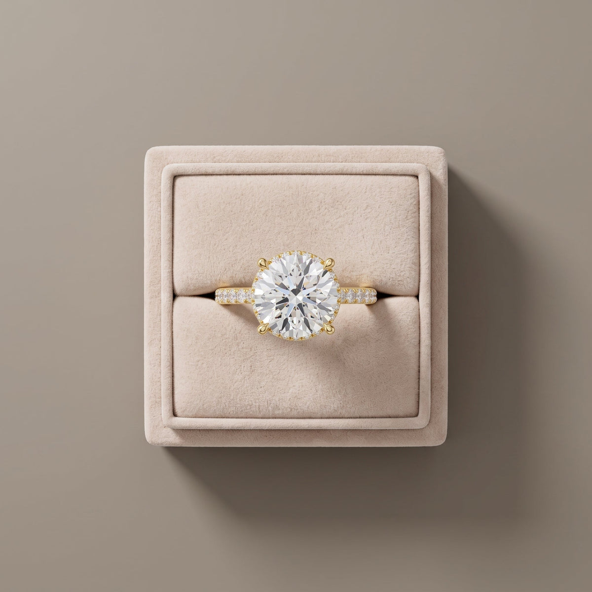 Yellow Gold Round Cut Moissanite Engagement Ring