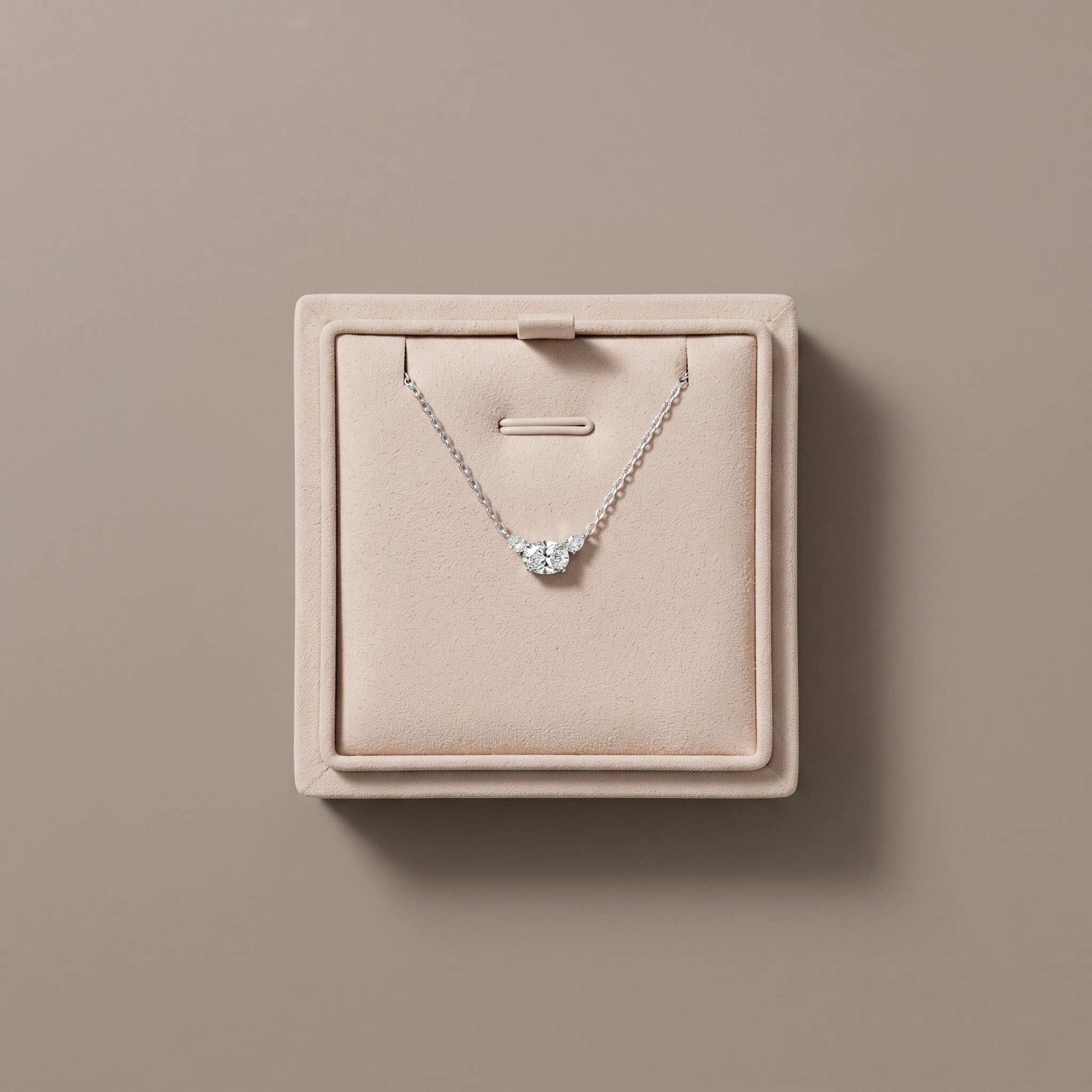 White Metal Oval Moissanite Three Stone Pendant Necklace