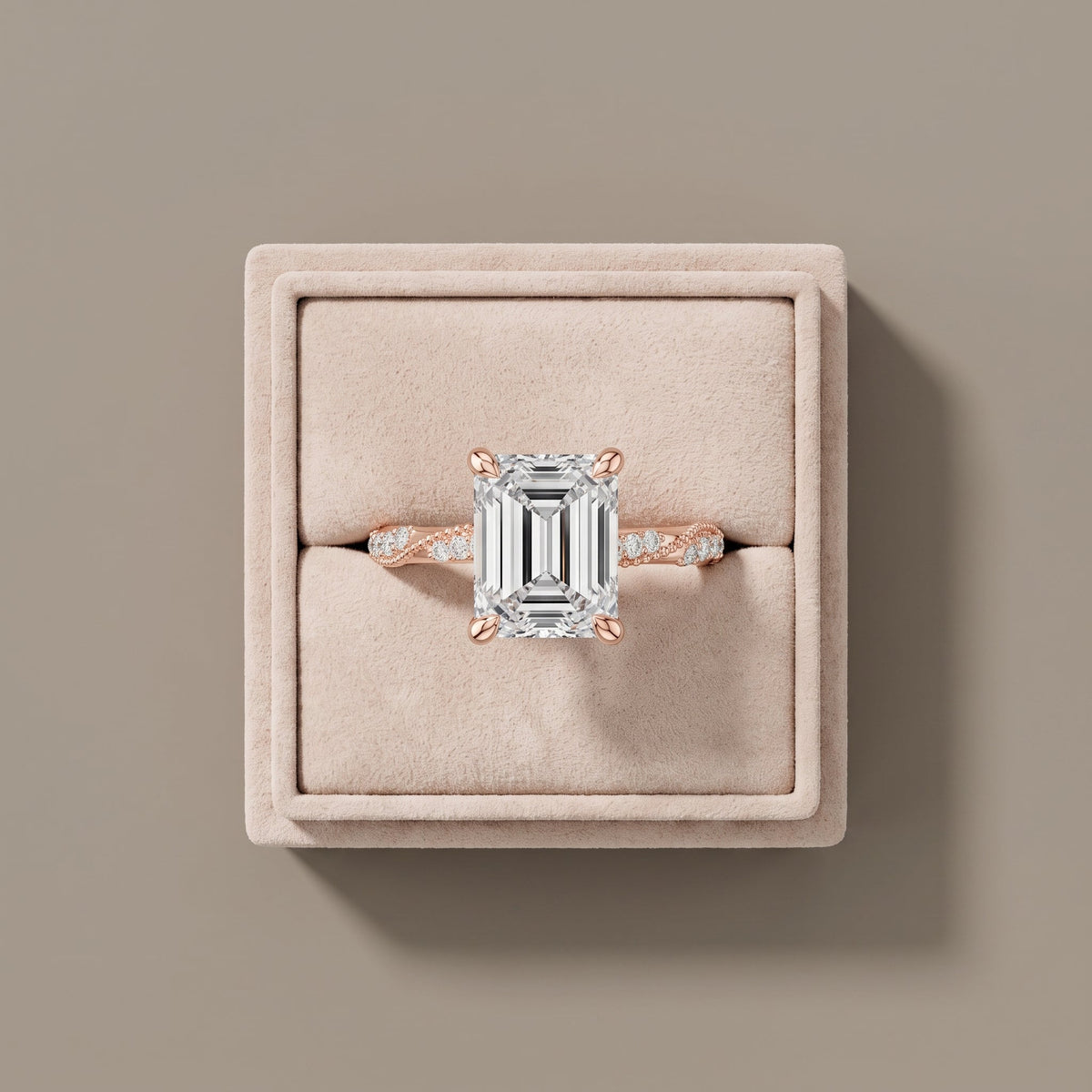 Rose Gold Emerald Cut Moissanite Engagement Ring