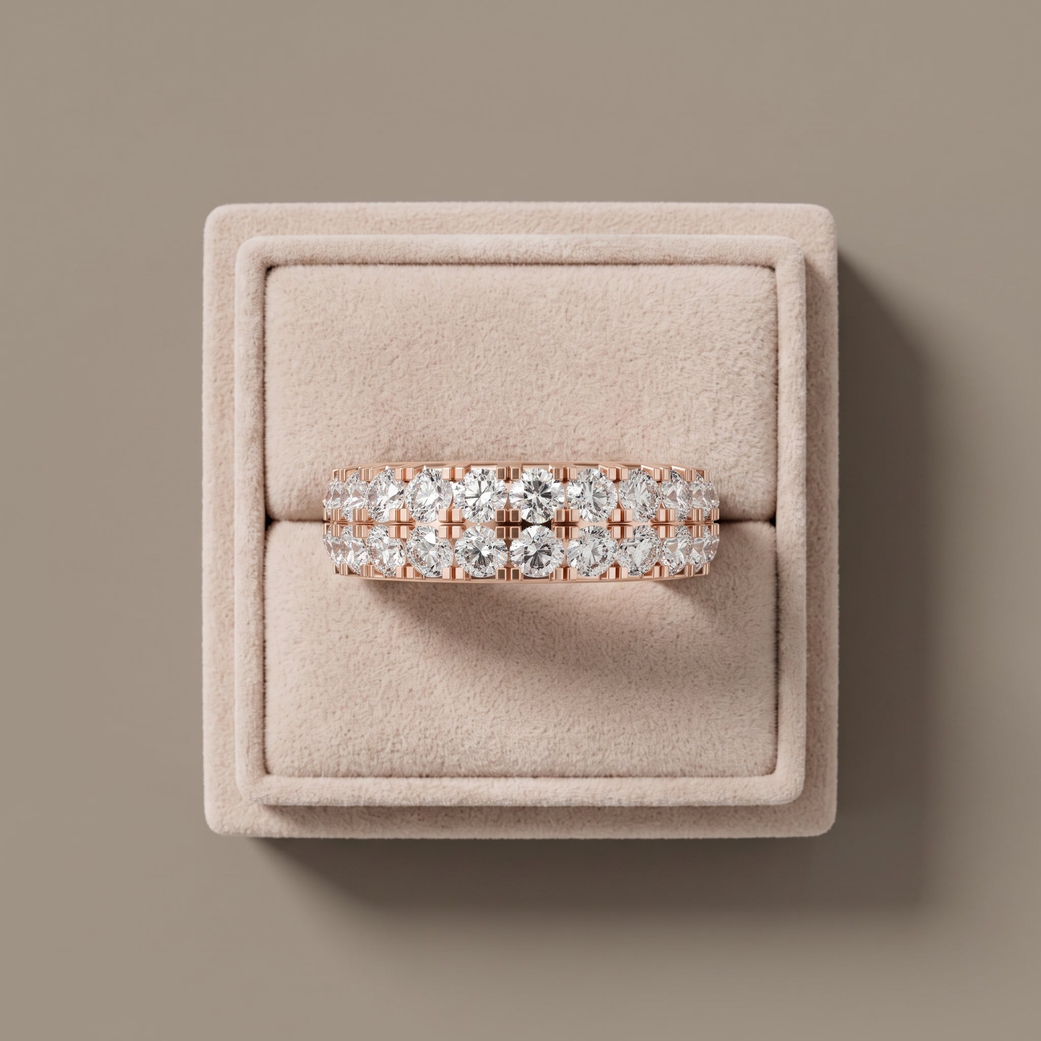 Rose Gold Round Moissanite Double Row Eternity Band