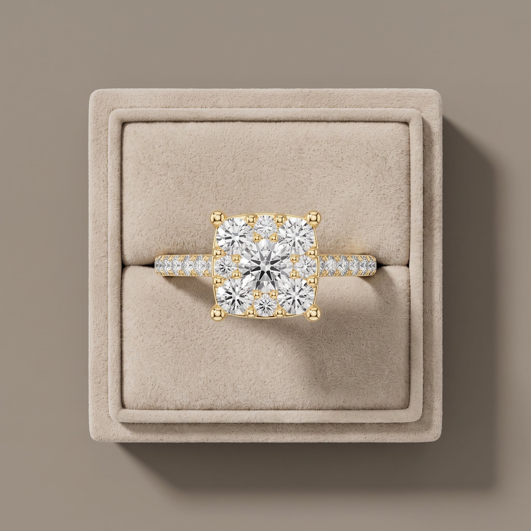 Yellow Gold Round Moissanite Cluster Engagement Ring