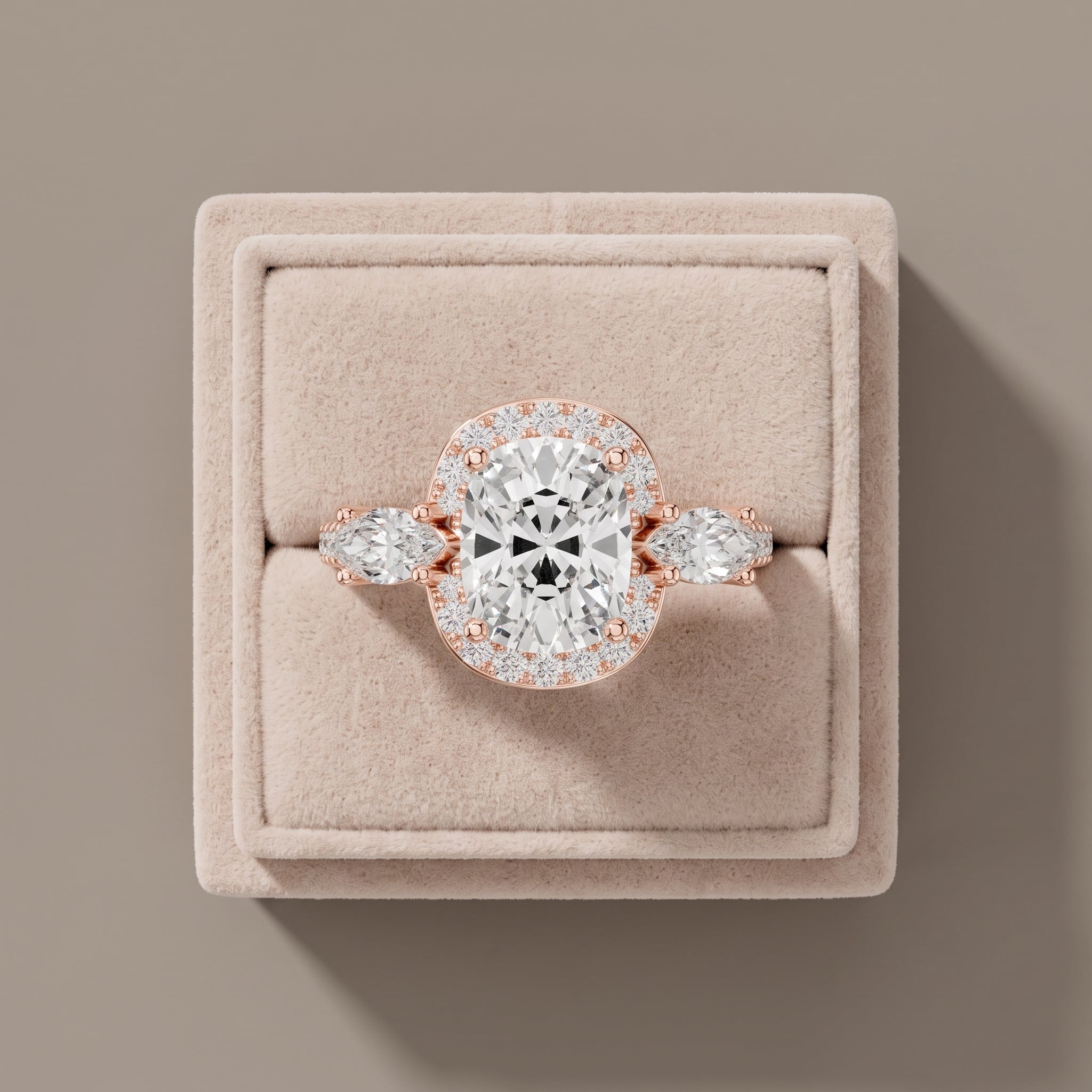 Rose Gold Cushion Moissanite Halo Engagement Ring