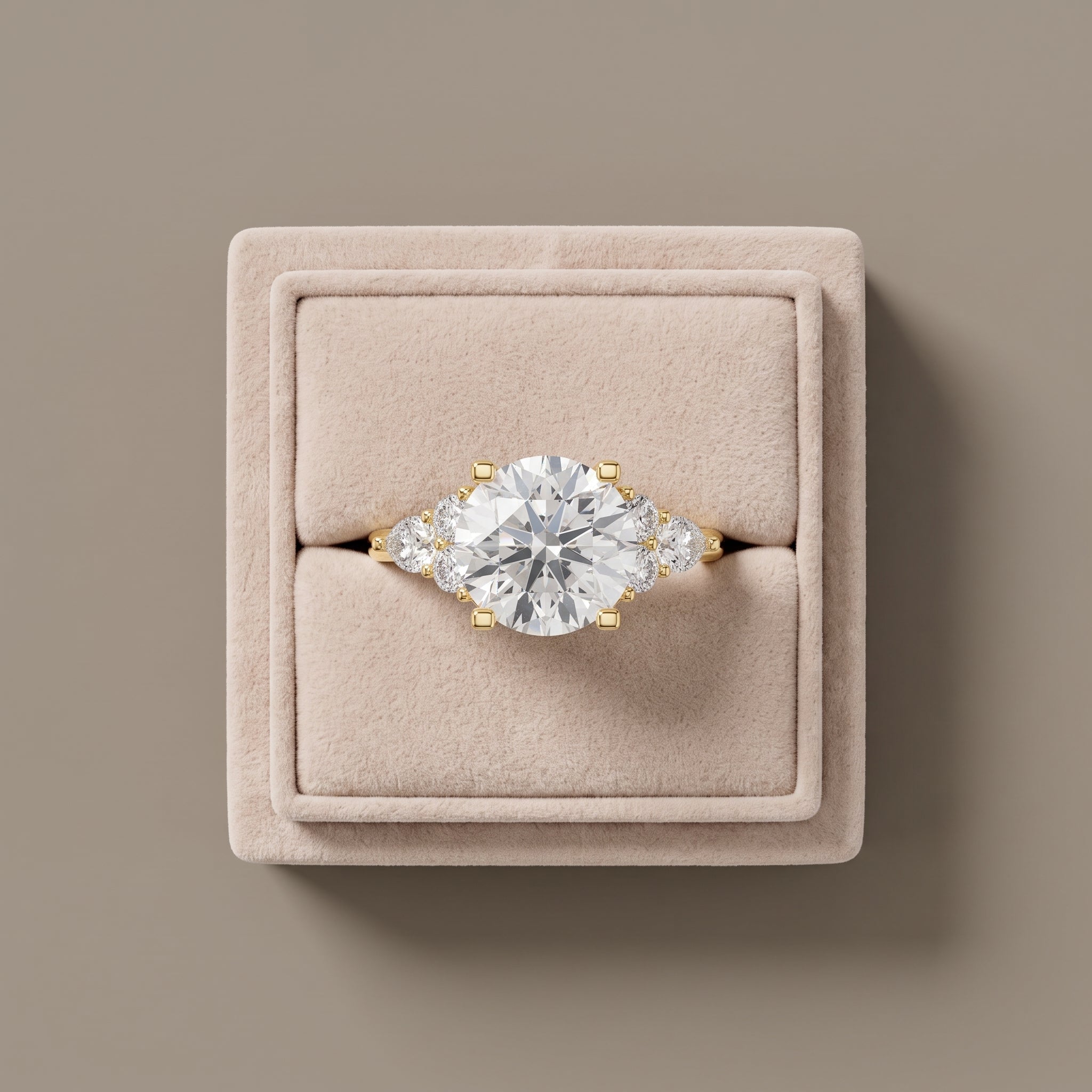 Yellow Gold Round Moissanite Engagement Ring with Side Stones