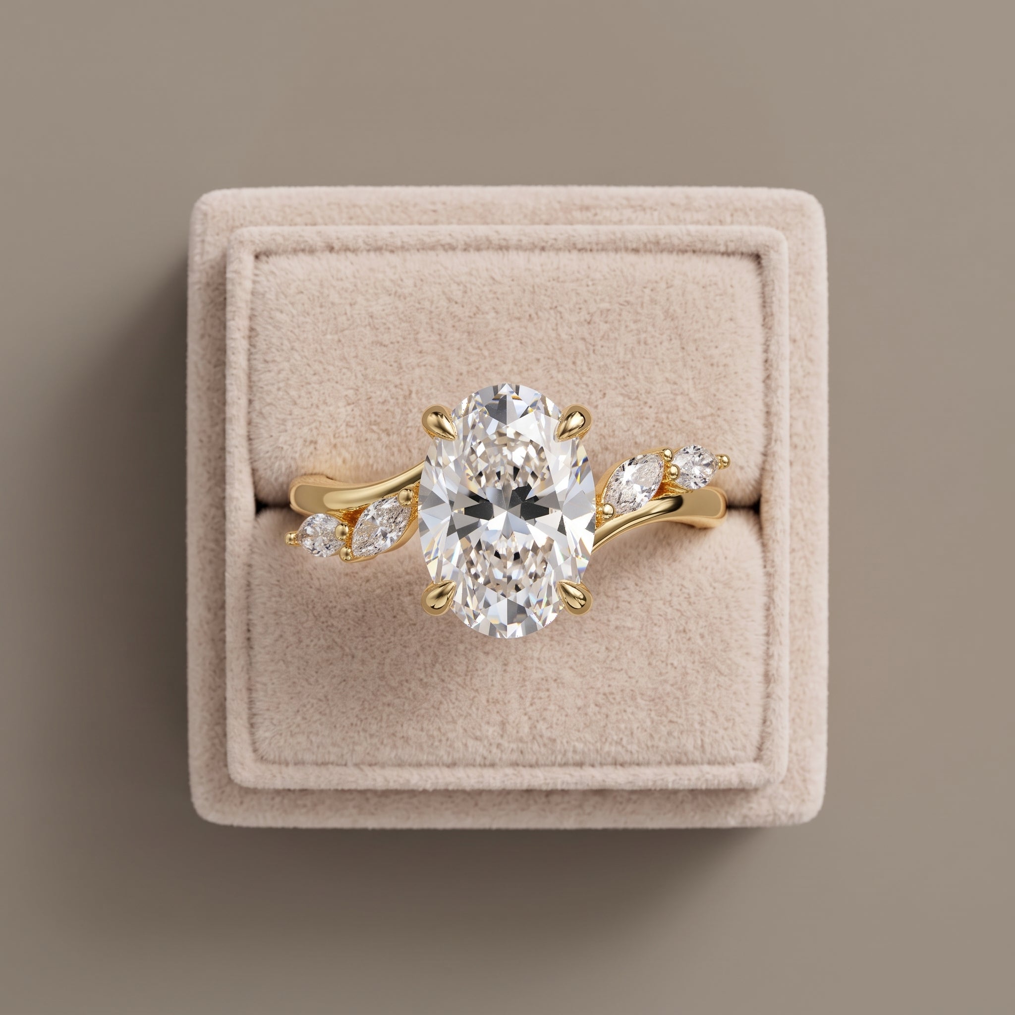 Yellow Gold Oval Cut Moissanite Engagement Ring