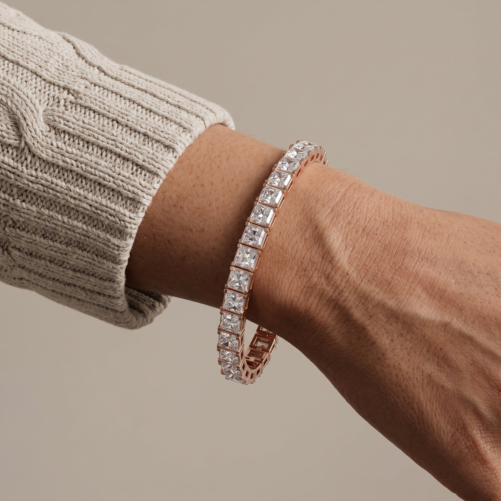 Rose Gold Princess Cut Moissanite Tennis Bracelet
