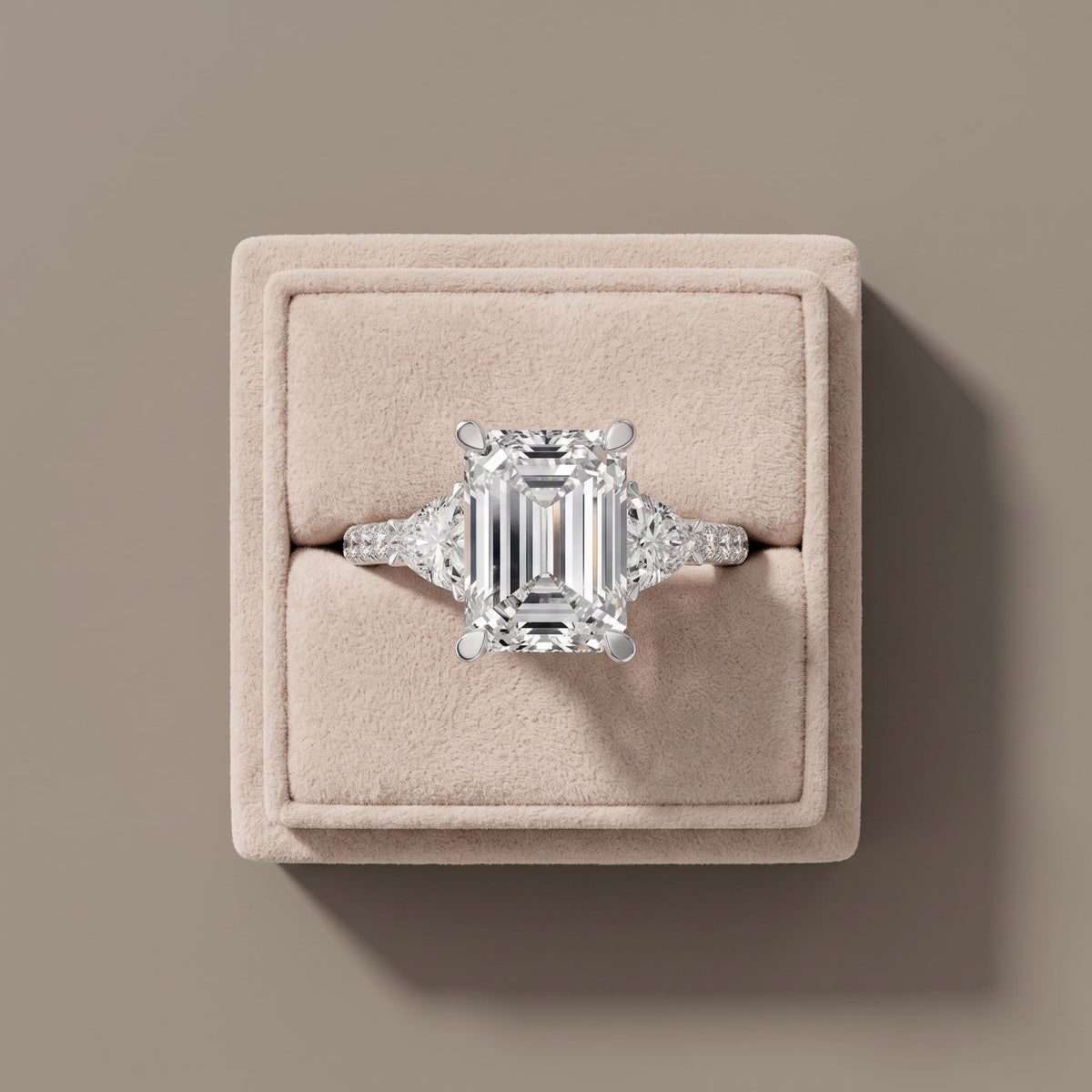 White Metal Emerald Cut Moissanite Three-Stone Engagement Ring