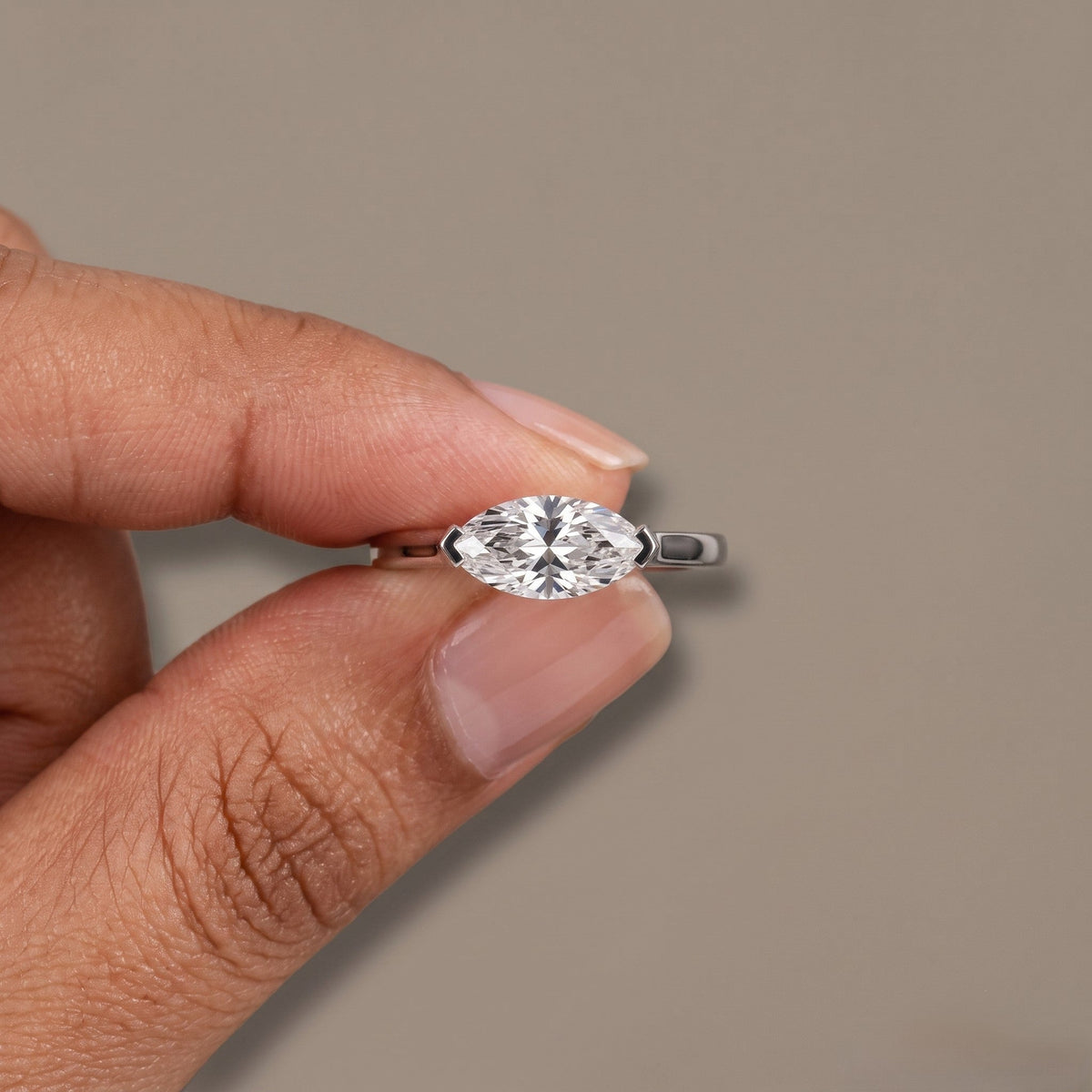 White Metal Marquise Moissanite Solitaire Engagement Ring