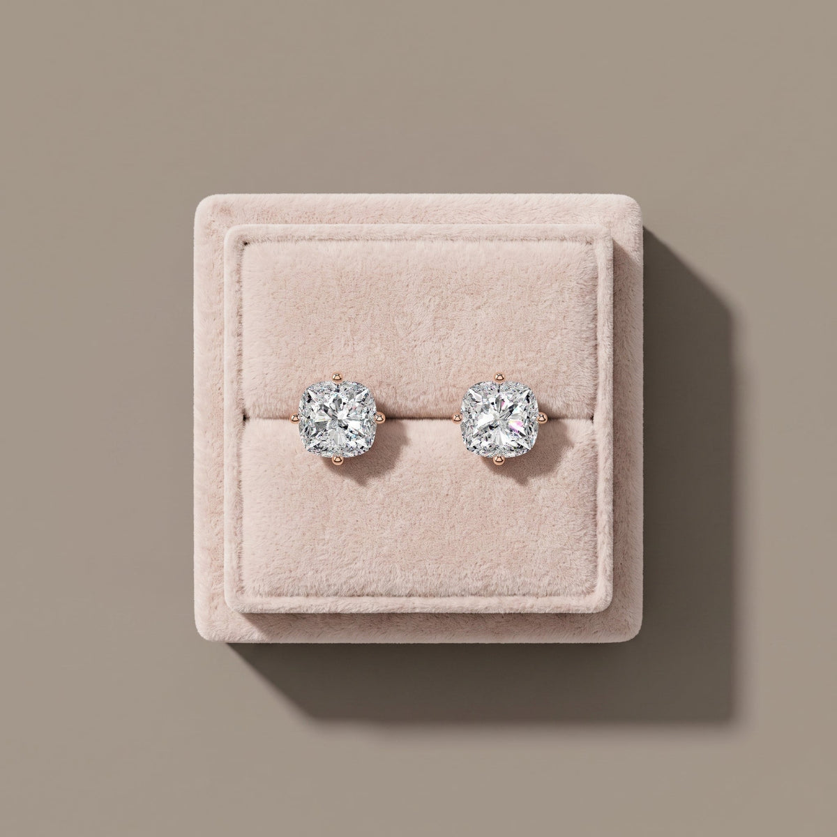 Rose Gold Cushion Cut Moissanite Stud Earrings