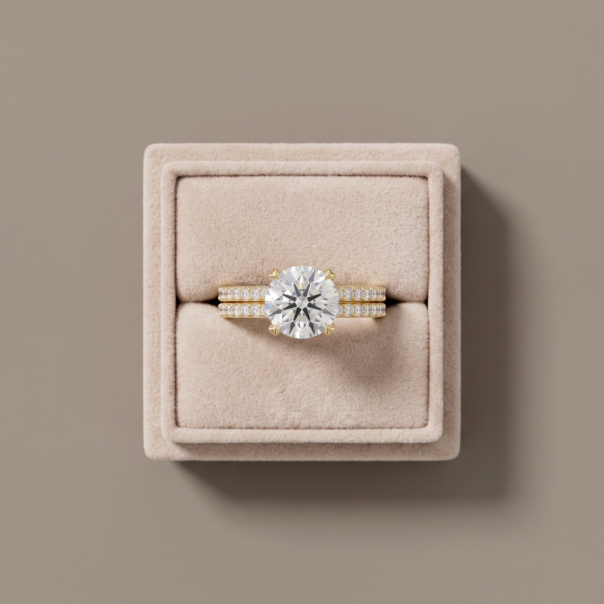 Yellow Gold Round Moissanite Bridal Ring Set