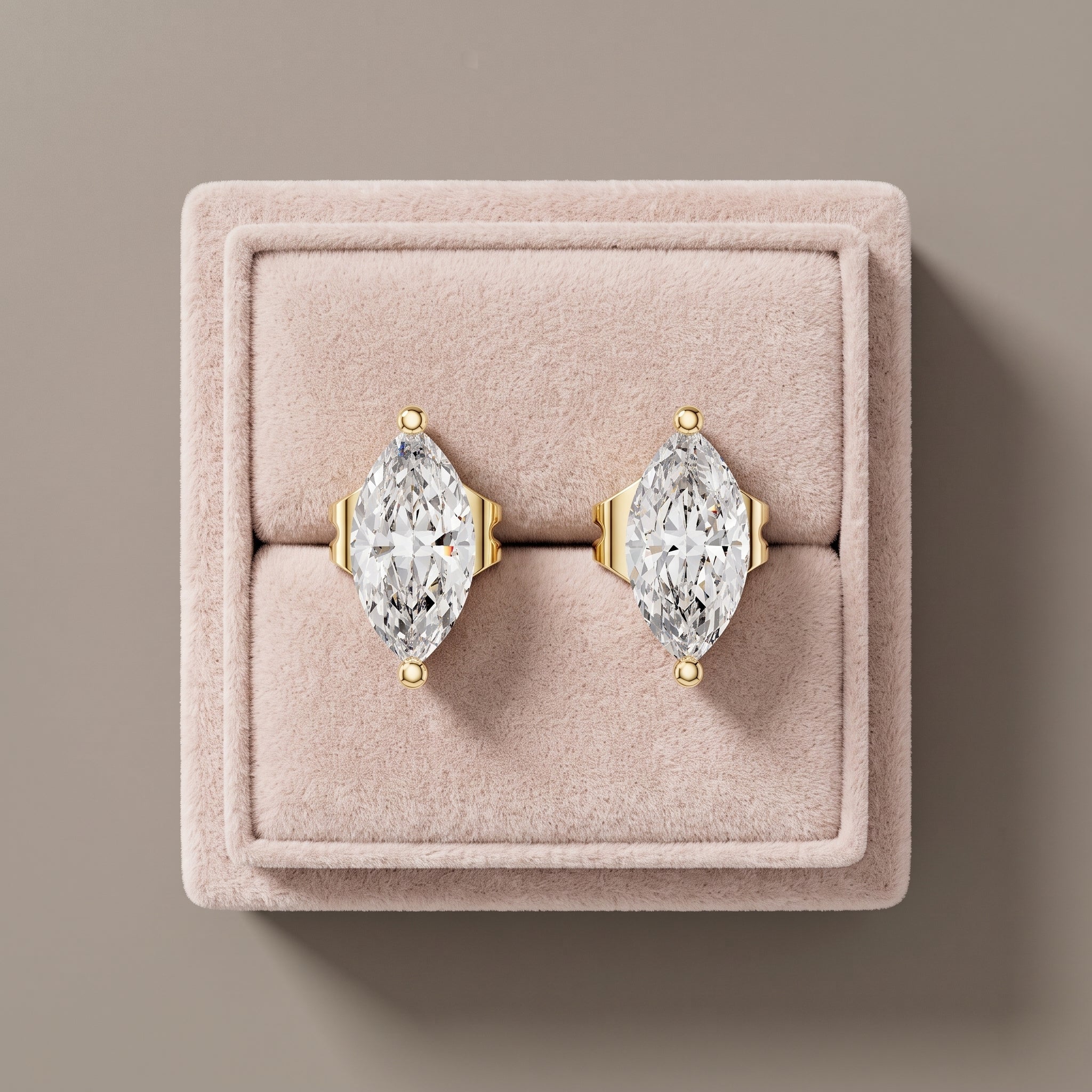 Yellow Gold Marquise Moissanite Stud Earrings