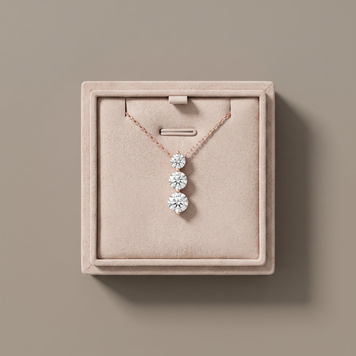 Rose Gold Round Moissanite Three Stone Drop Pendant Necklace