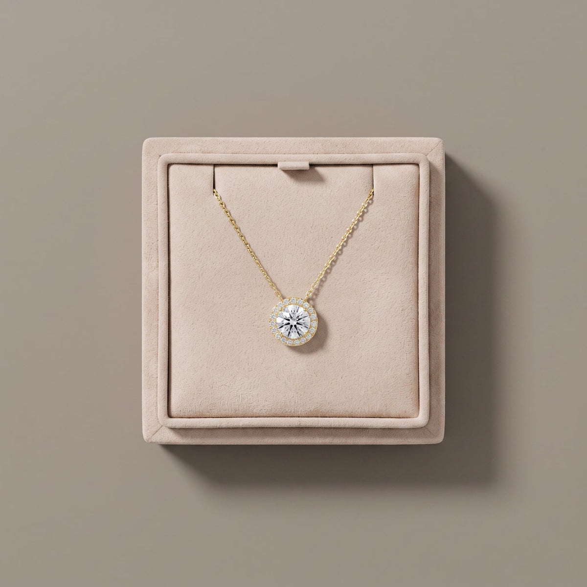 Yellow Gold Round Moissanite Halo Pendant Necklace