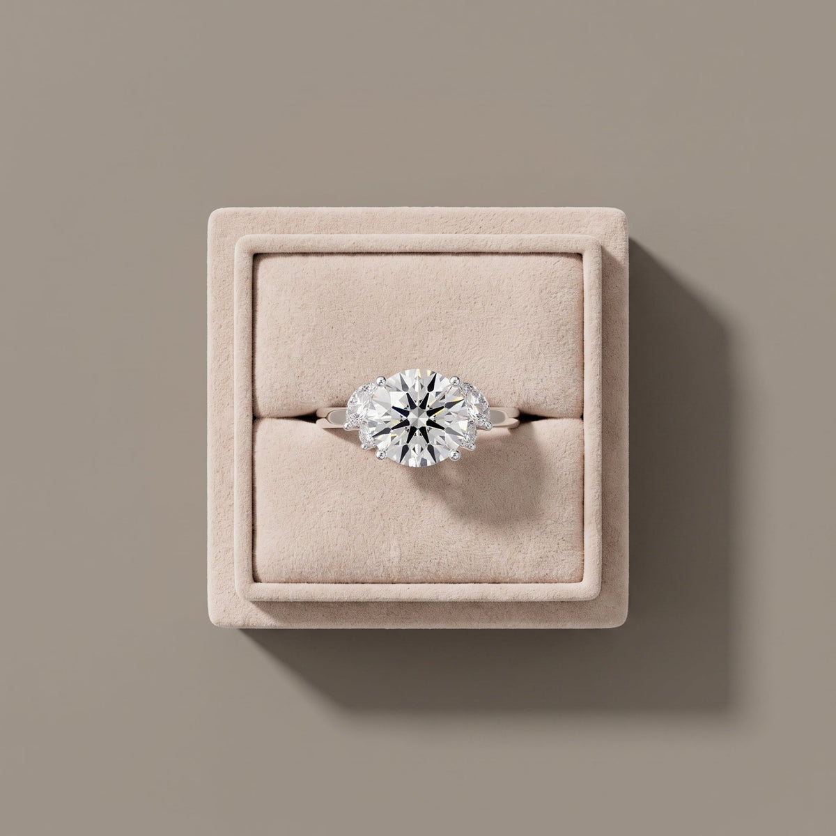 White Gold Round Moissanite Five Stone Engagement Ring