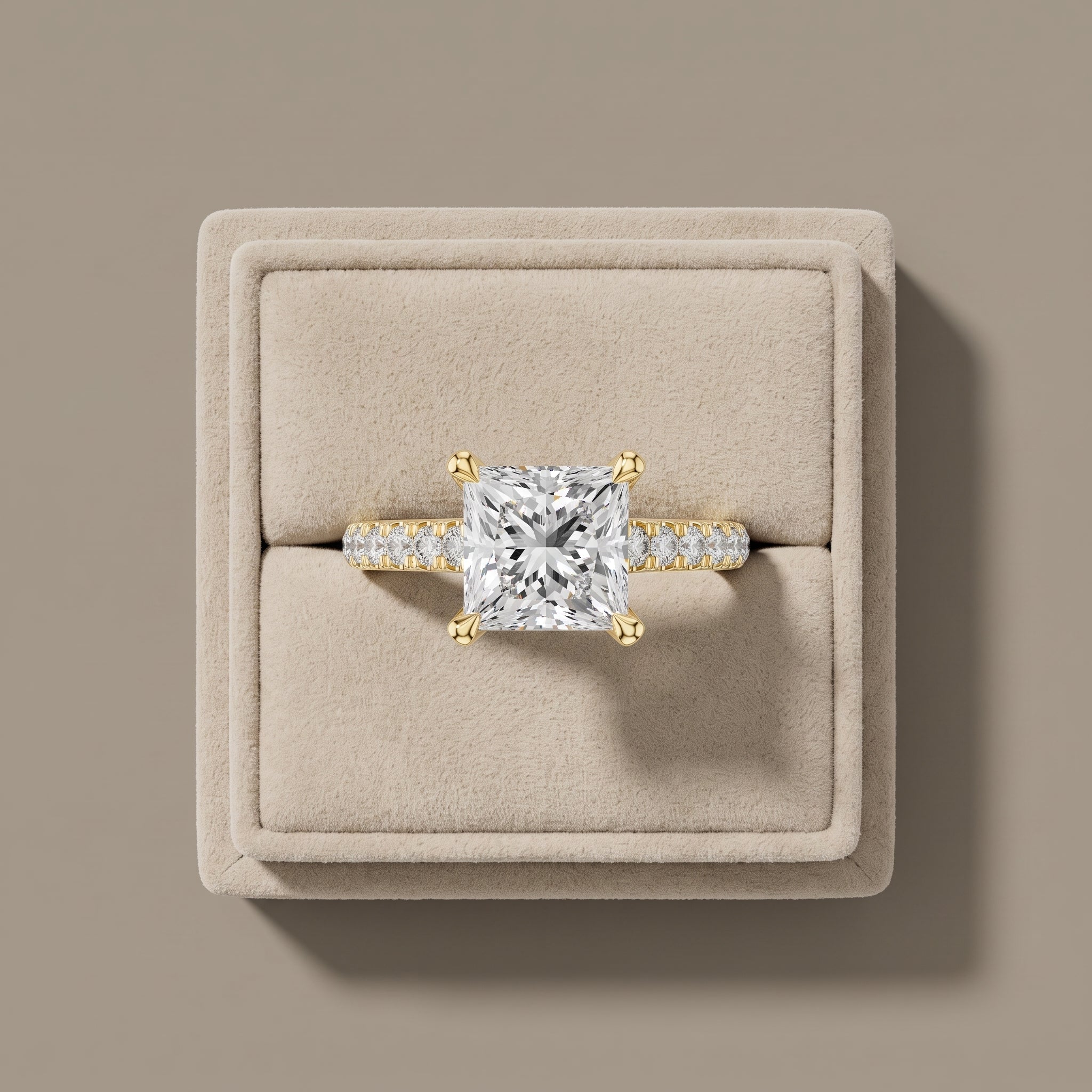 Yellow Gold Princess Cut Moissanite Engagement Ring