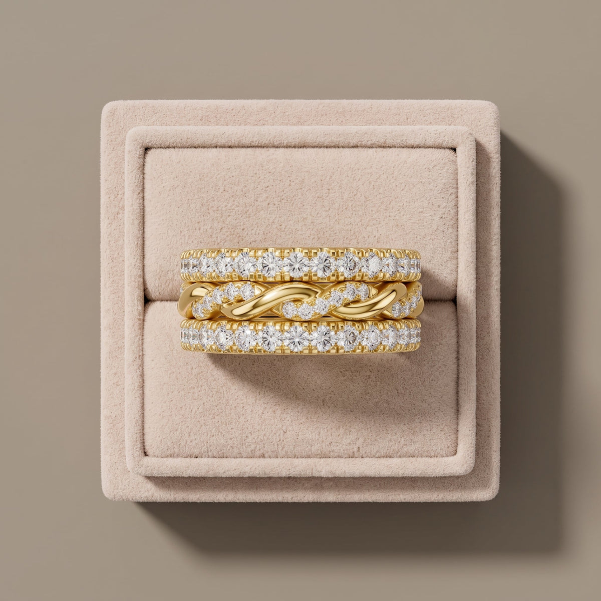 Yellow Gold Round Moissanite Twisted Stackable Band Ring