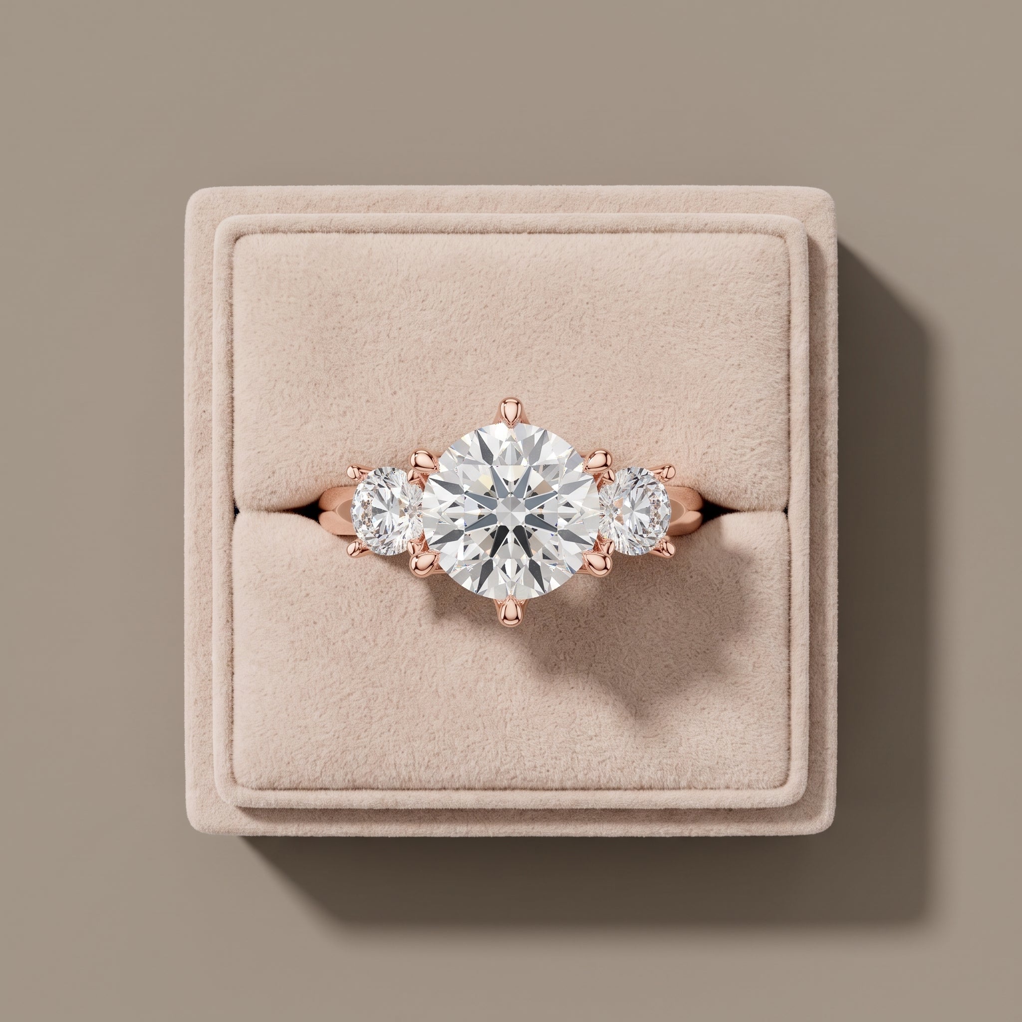 Rose Gold Round Moissanite Three Stone Engagement Ring