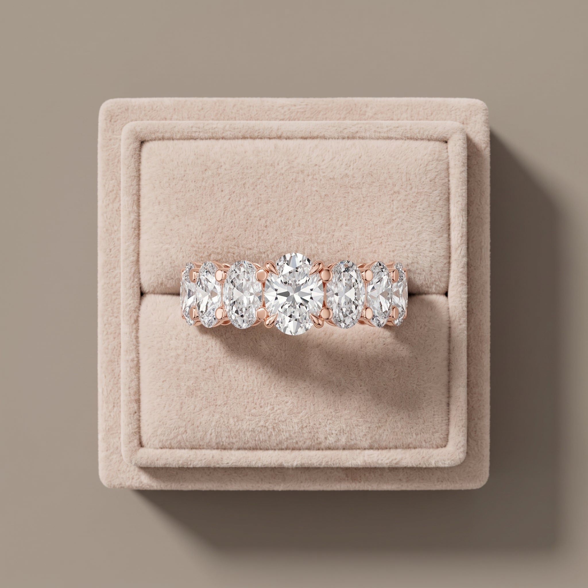 Rose Gold Oval Moissanite Eternity Band Ring