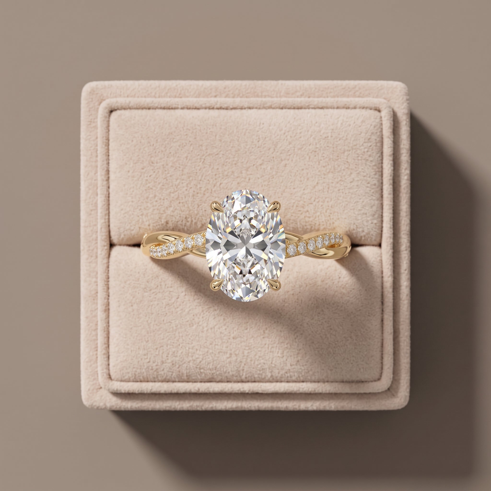 Yellow Gold Oval Cut Moissanite Twisted Engagement Ring