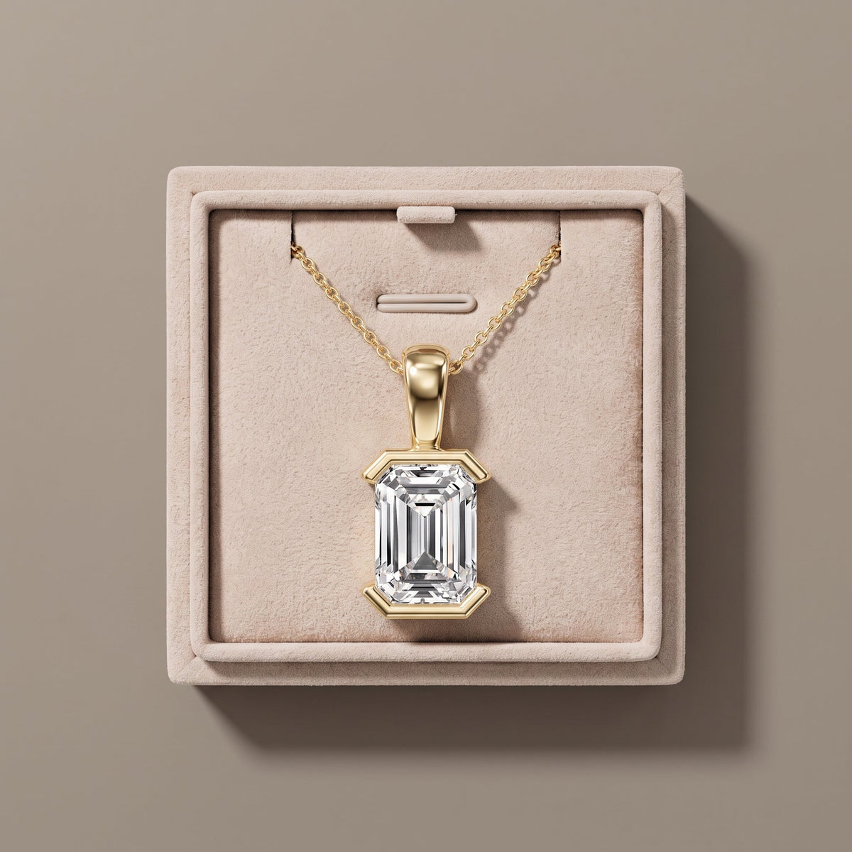 Yellow Gold Emerald Cut Moissanite Pendant Necklace