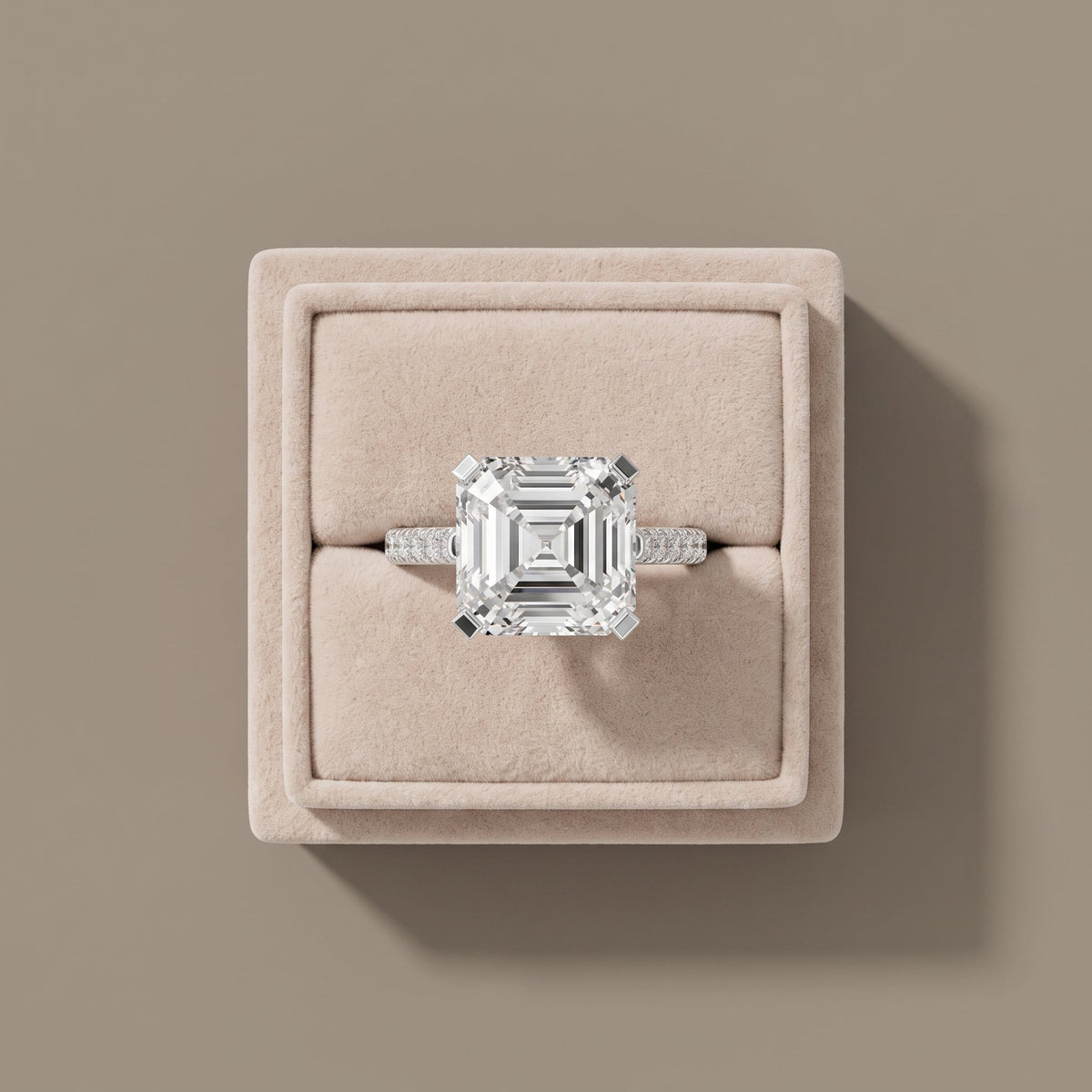 White Gold Asscher Cut Moissanite Engagement Ring