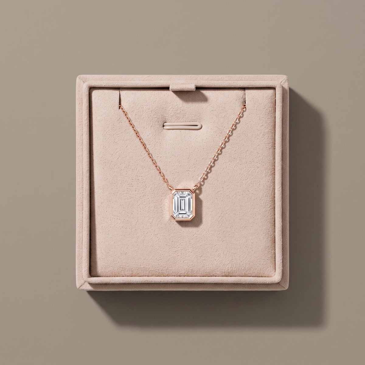 Rose Gold Emerald Cut Moissanite Pendant Necklace