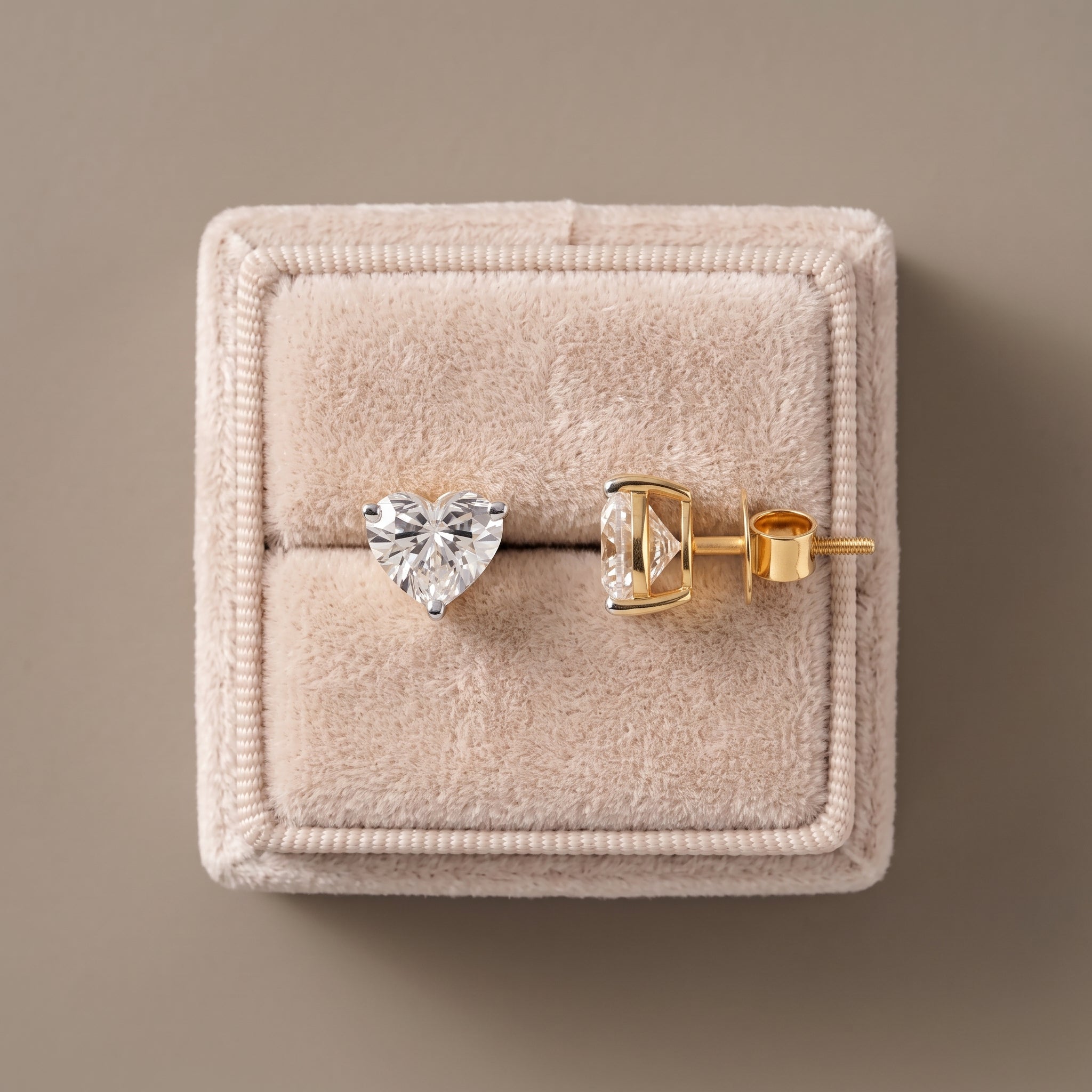 Yellow Gold Heart Cut Moissanite Stud Earrings