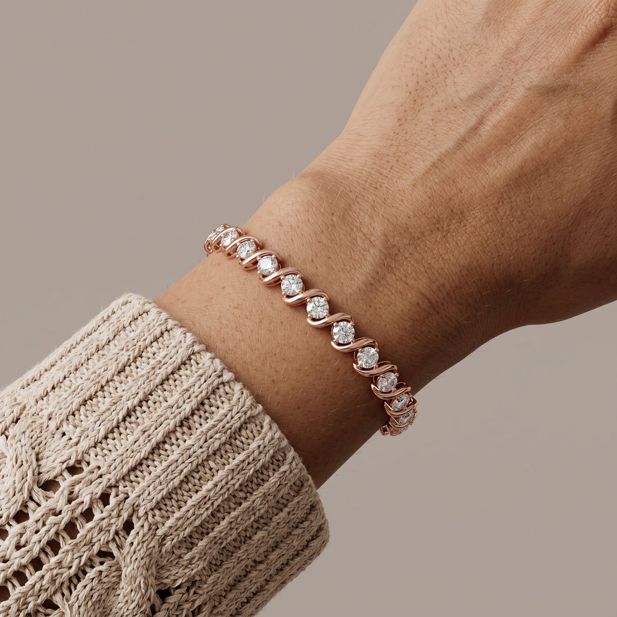 Rose Gold Round Moissanite Tennis Bracelet