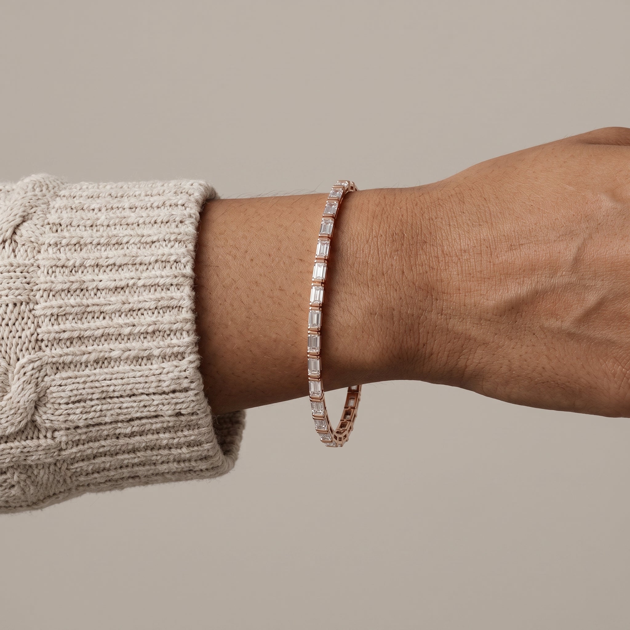 Rose Gold Baguette Cut Moissanite Tennis Bracelet