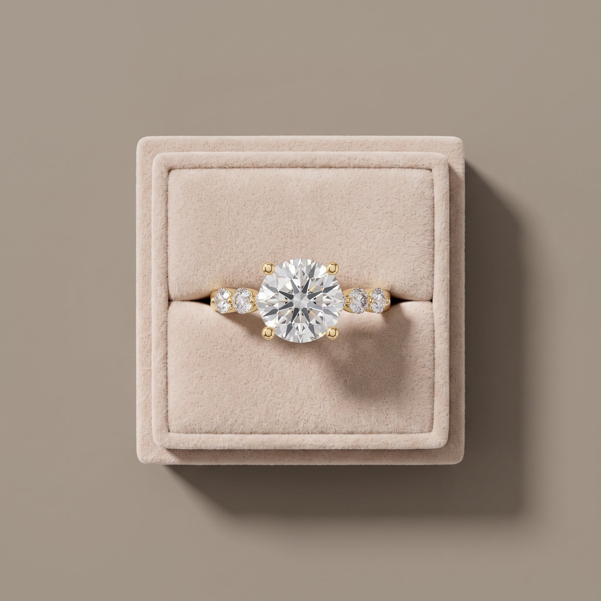 Yellow Gold Round Moissanite Engagement Ring with Side Stones