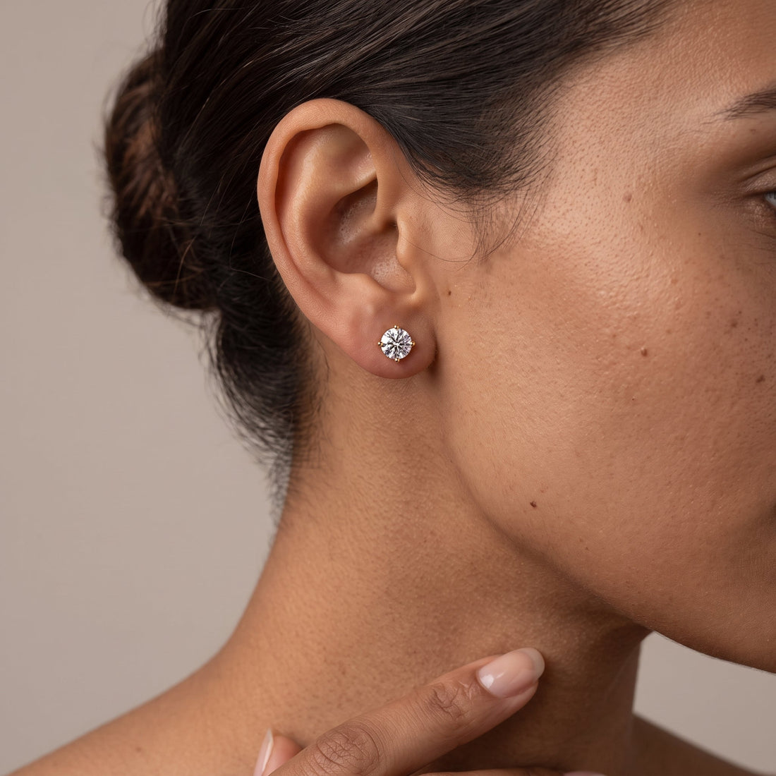 Yellow Gold Round Stud Earrings with Screw Back
