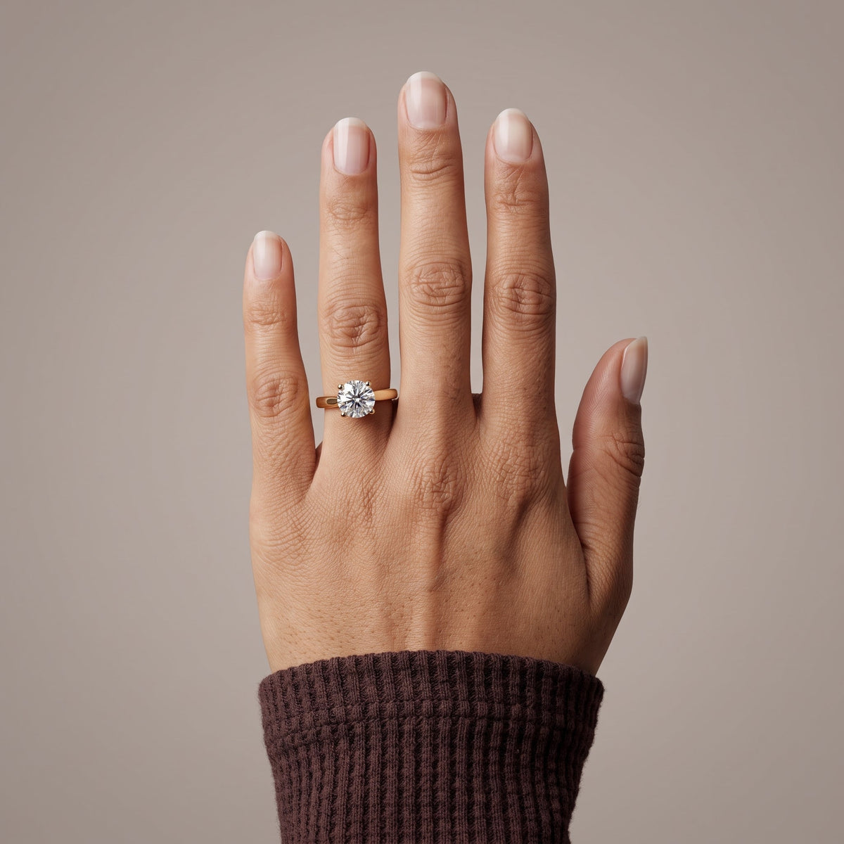 Yellow Gold Round Cut Moissanite Solitaire Engagement Ring
