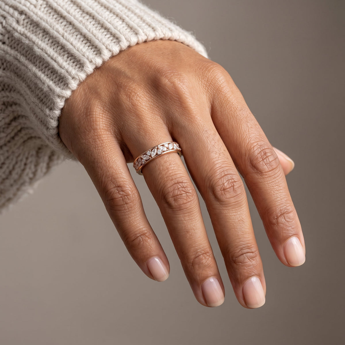 Rose Gold Marquise & Round Moissanite Band Ring