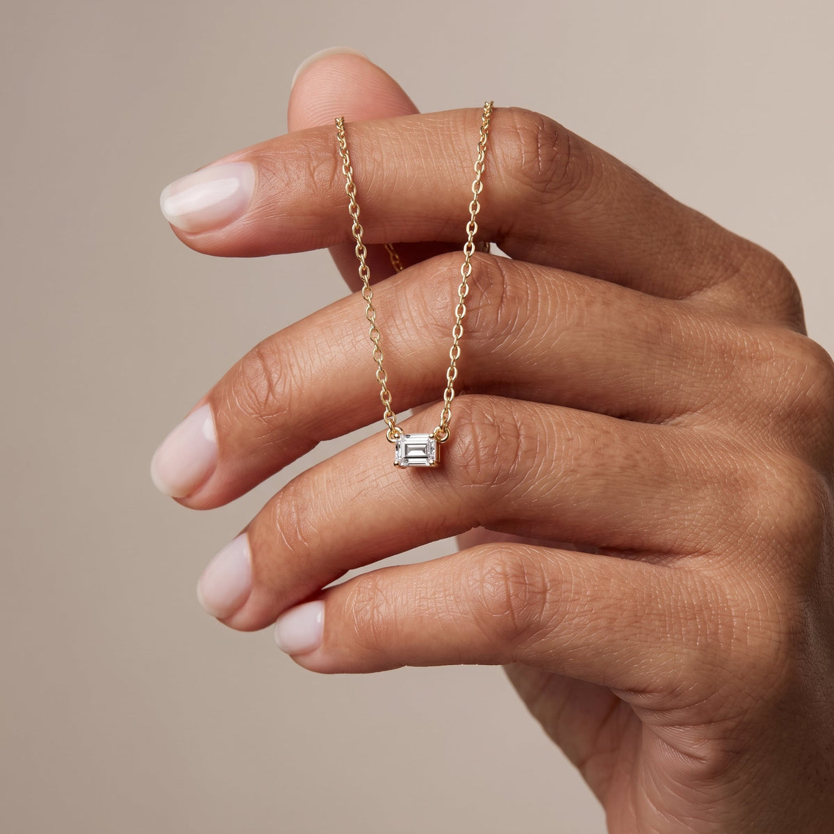 Yellow Gold Emerald Cut Moissanite Pendant Necklace