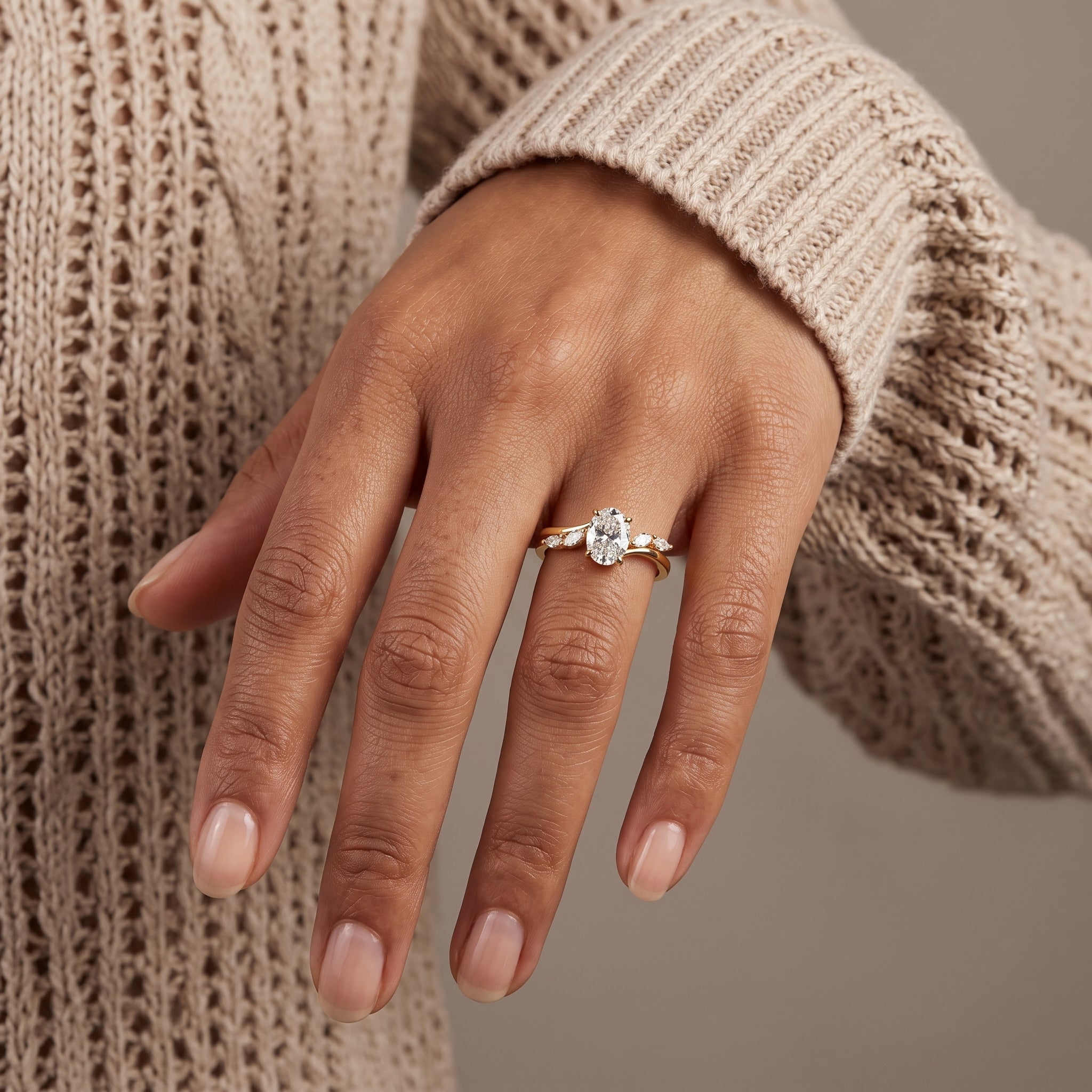 Yellow Gold Oval Cut Moissanite Engagement Ring