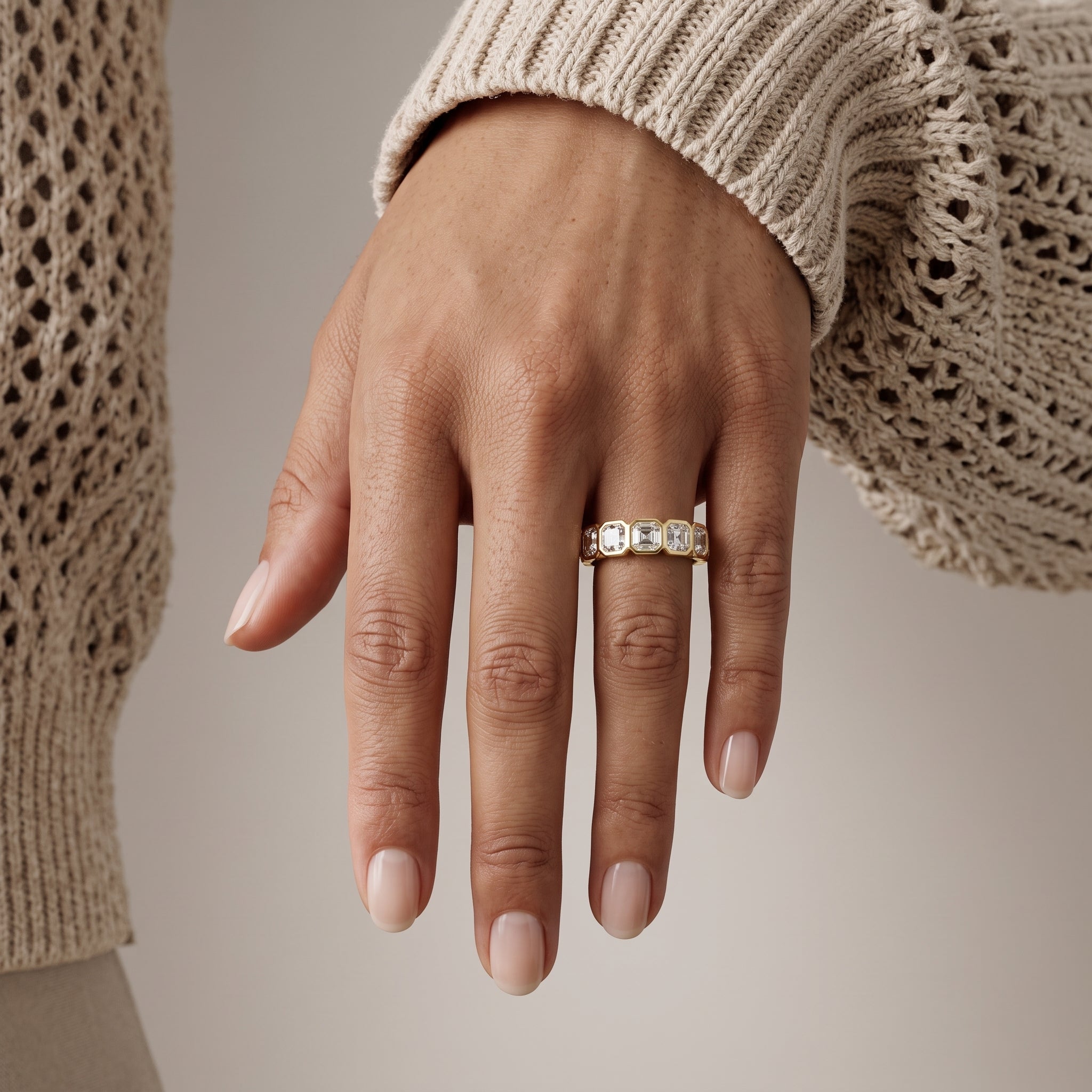 Yellow Gold Asscher Cut Moissanite Eternity Band Ring