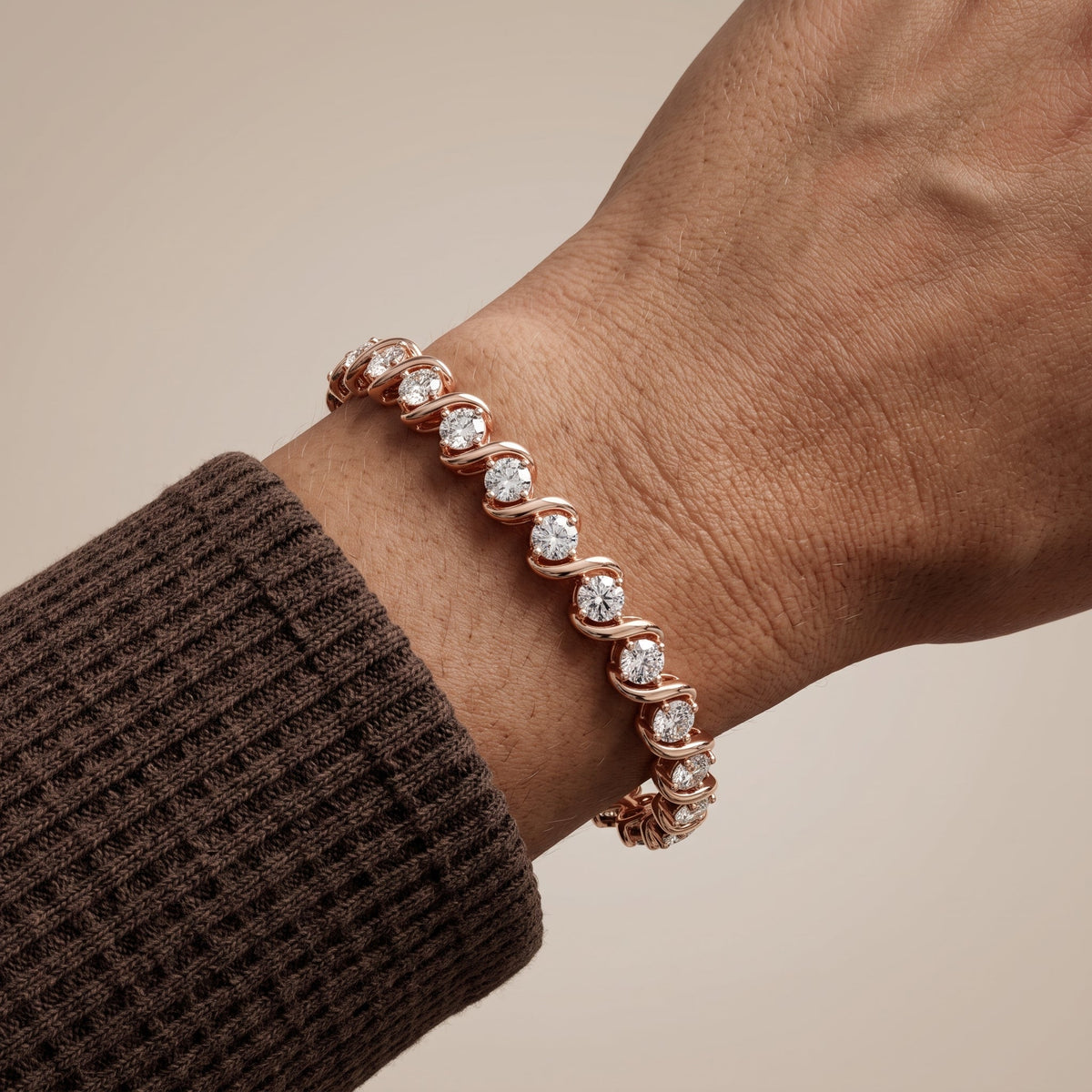 Rose Gold Round Moissanite Tennis Bracelet