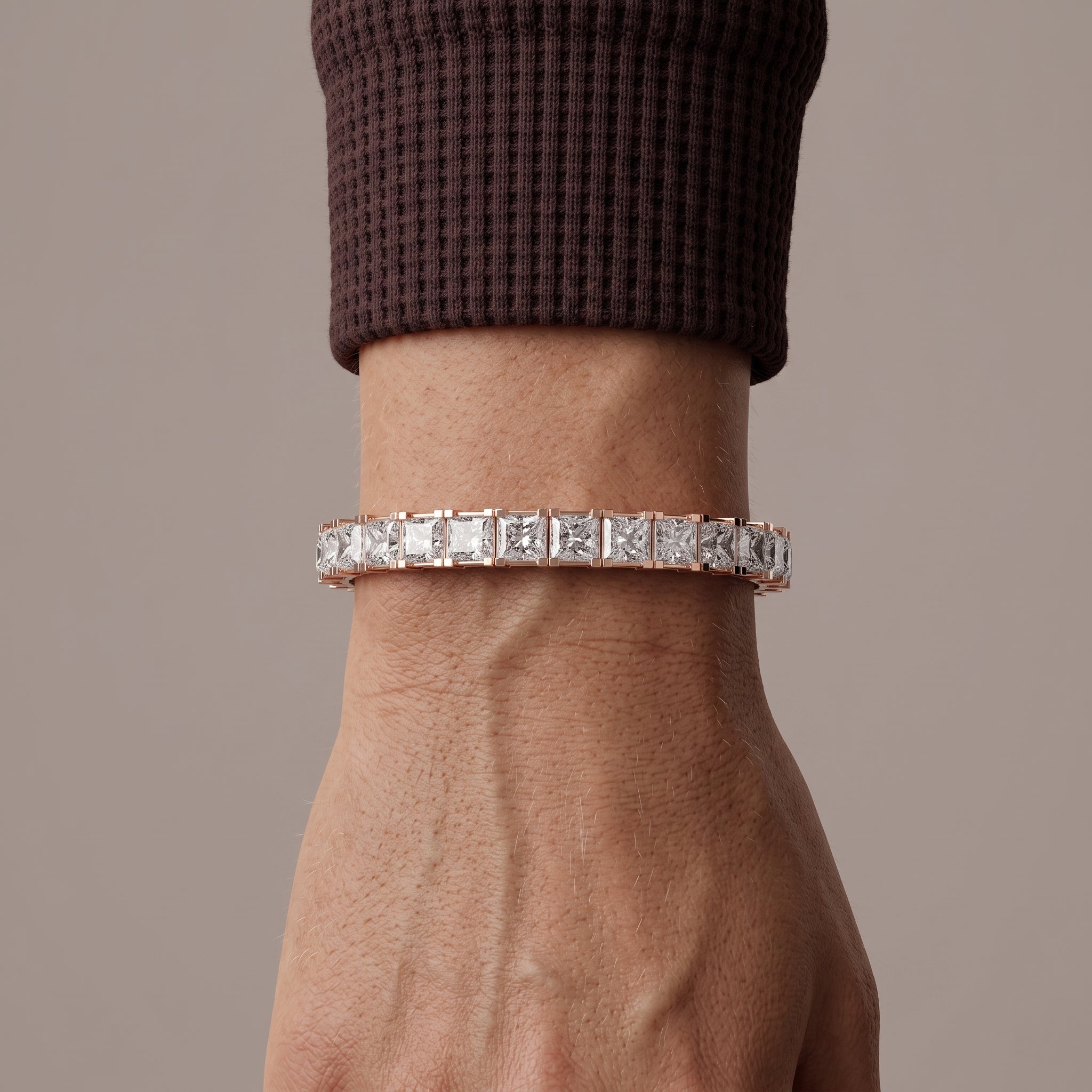 Rose Gold Princess Cut Moissanite Tennis Bracelet