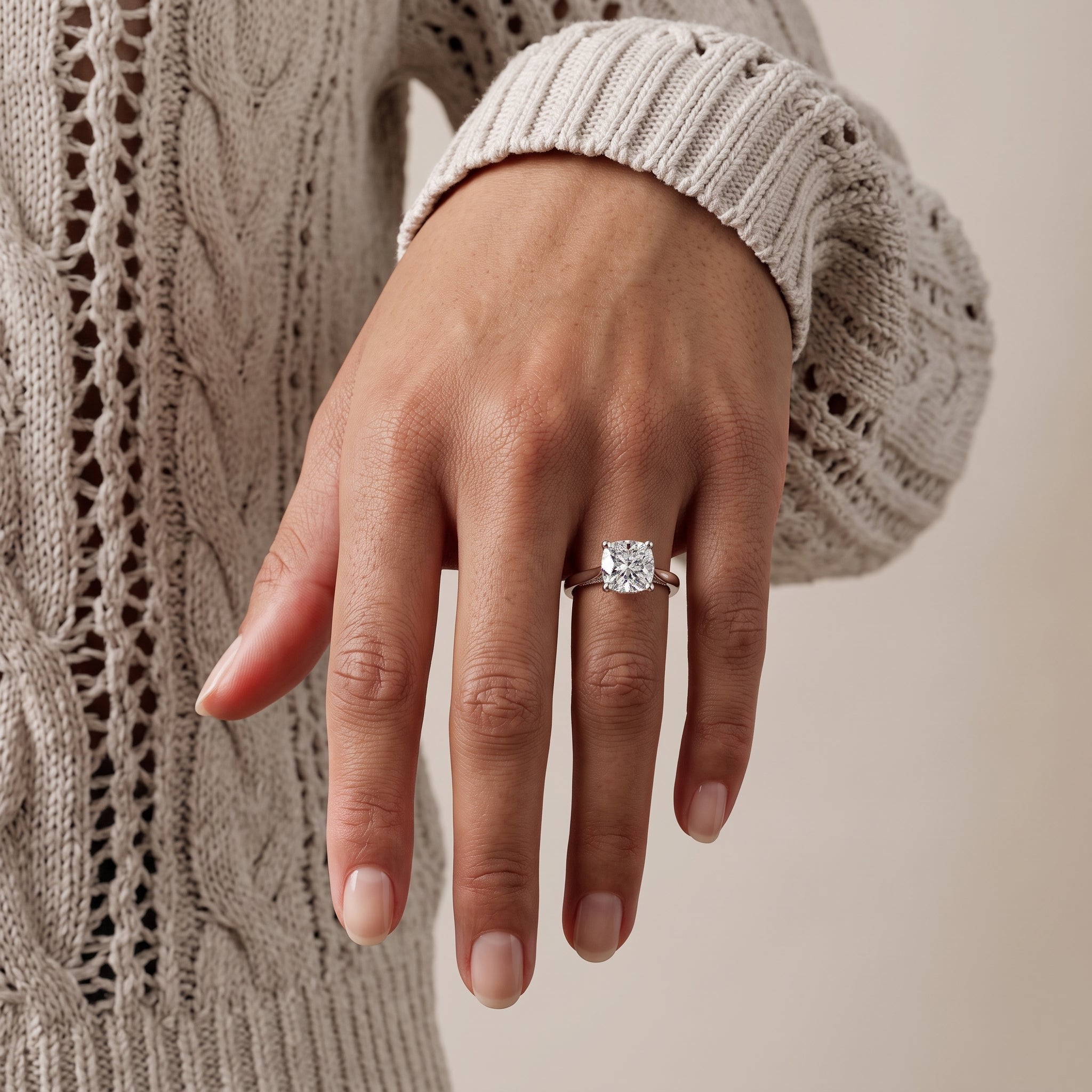 White Cushion Cut Moissanite Solitaire Engagement Ring