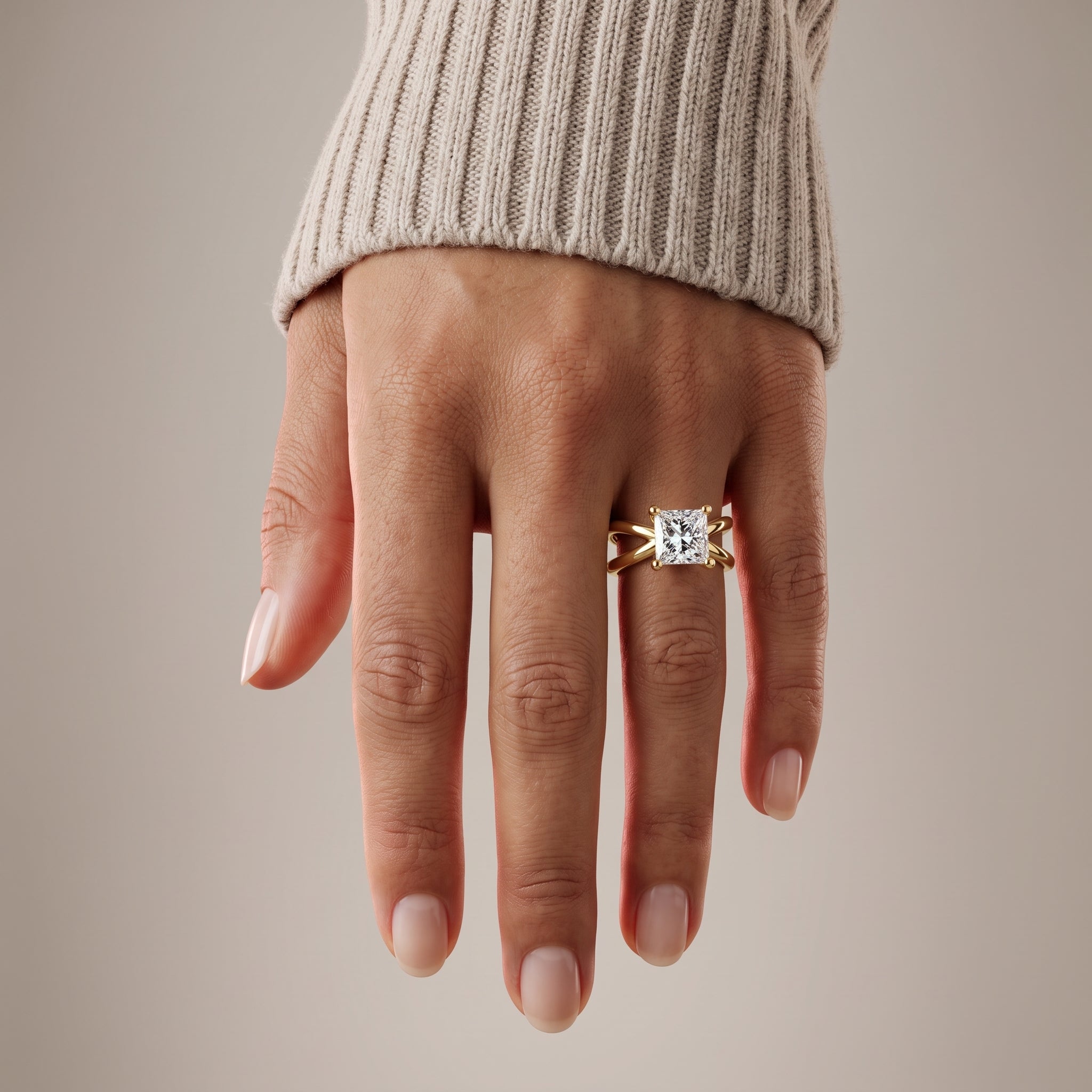 Yellow Gold Princess Cut Moissanite Engagement Ring