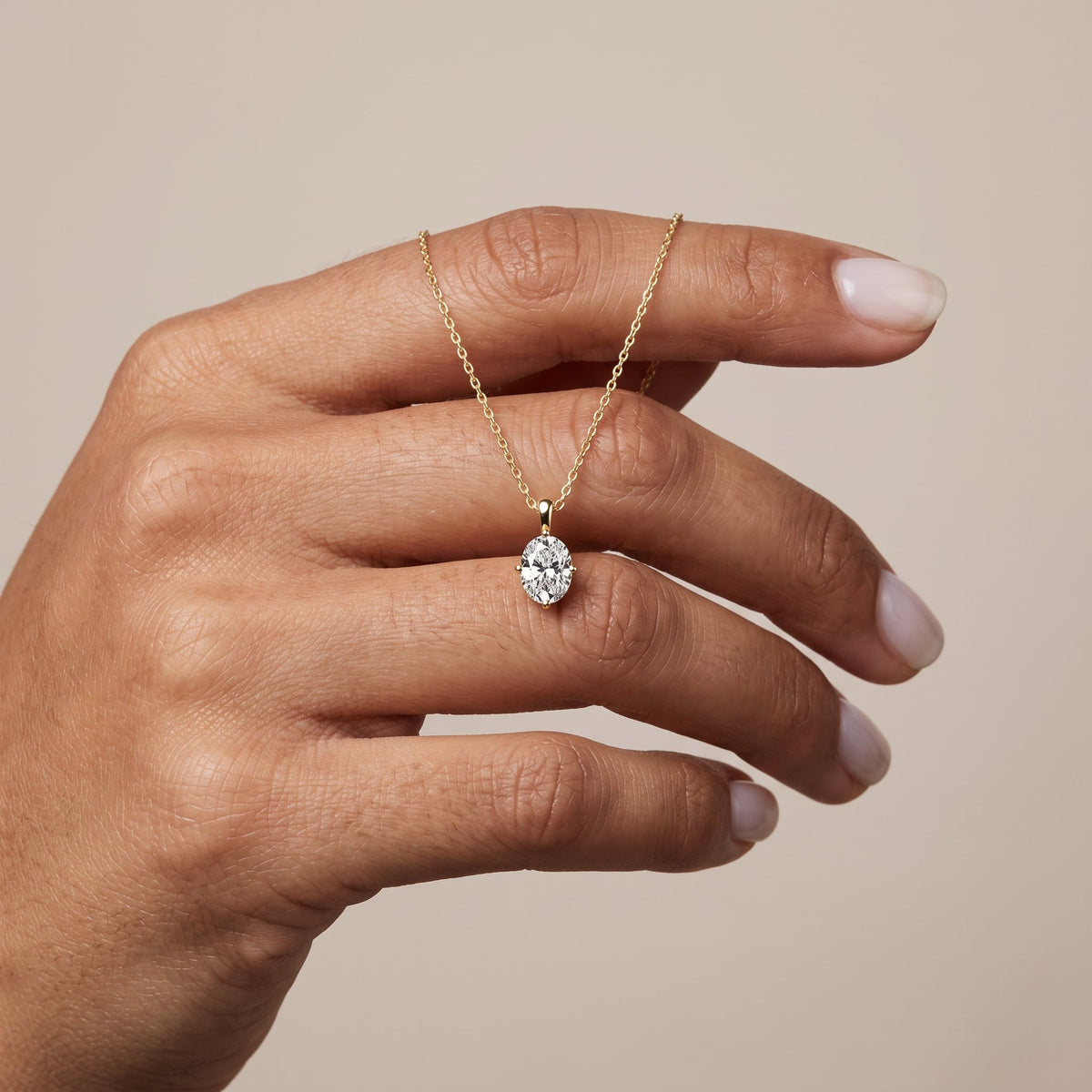 Yellow Gold Oval Moissanite Solitaire Pendant Necklace