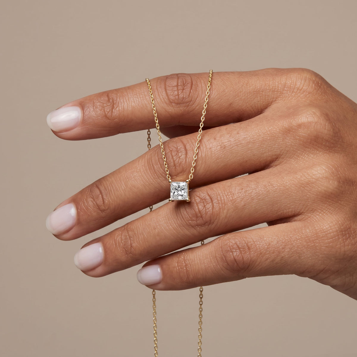 Yellow Gold Princess Cut Moissanite Pendant Necklace