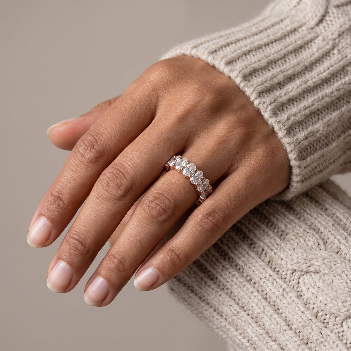 Rose Gold Oval Moissanite Eternity Band Ring